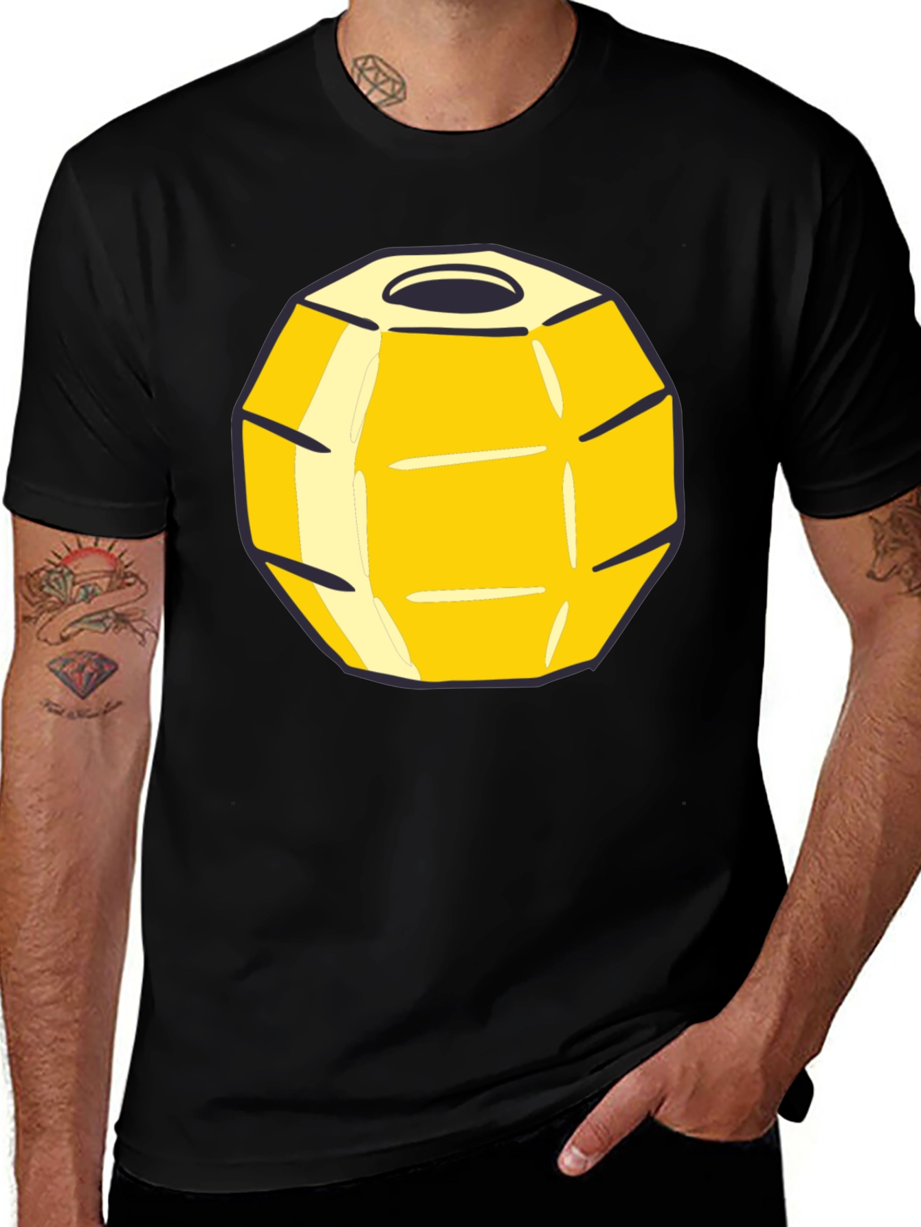 Variant 12 of Geometric Yellow Graphic Print Black T-Shirt