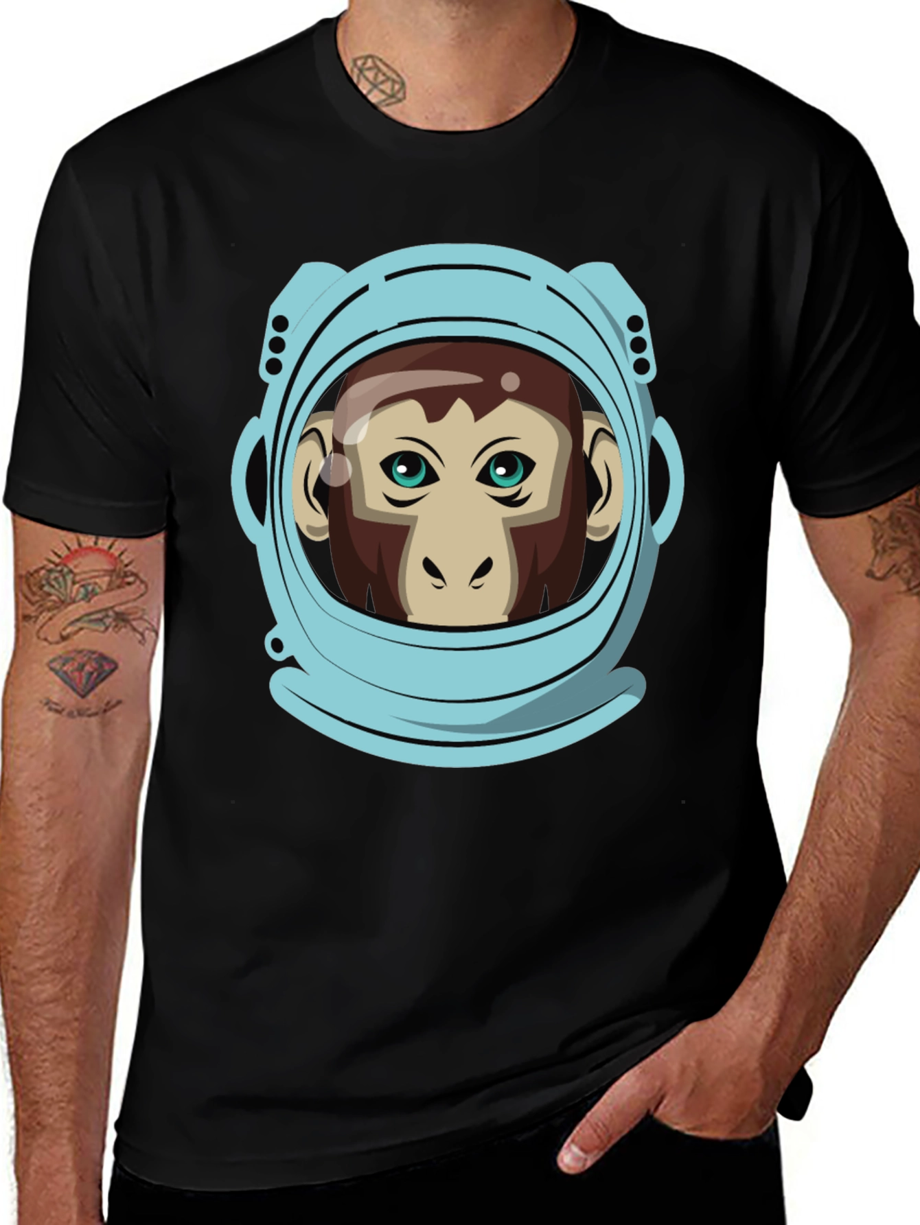 Variant 27 of Astronaut Monkey Graphic T-Shirt - Crew Neck, Black