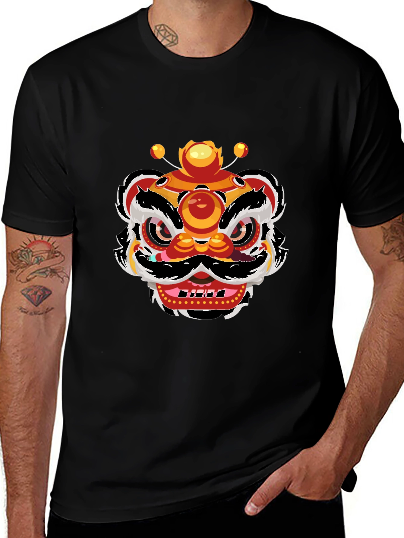 Variant 26 of Lion Dance Graphic Tee - Men's Black T-Shirt