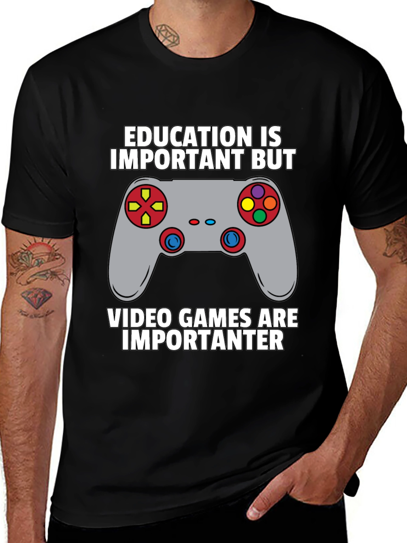 Variant 12 of Funny Gamer T-Shirt - Education vs. Video Games Tee