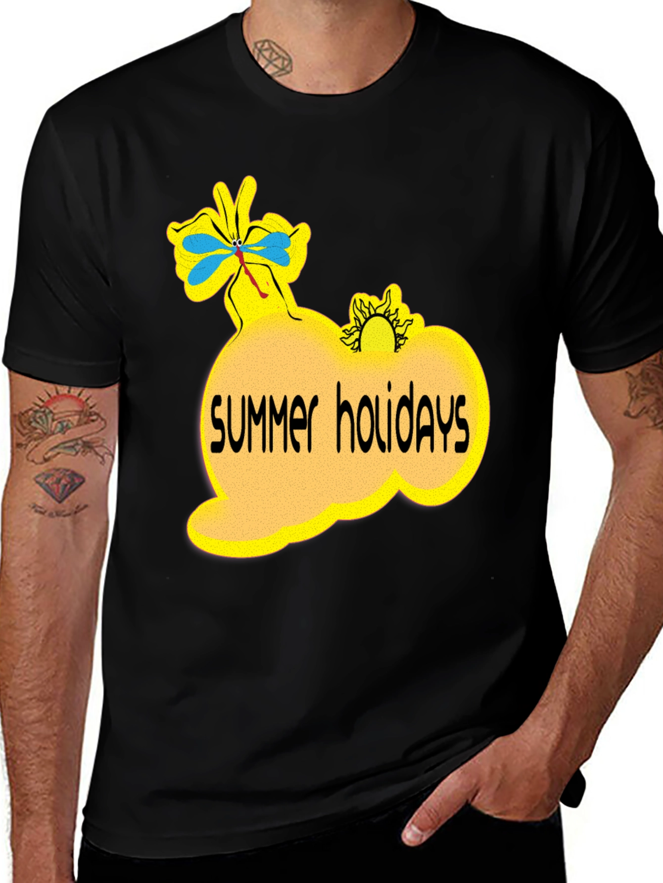 Variant 20 of Summer Holidays Graphic Tee - Black Cotton Shirt