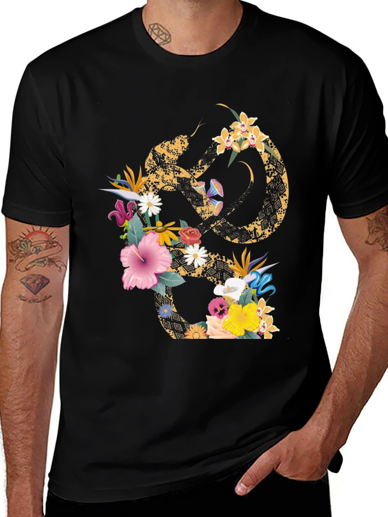 Variant 2 of Floral Snake Graphic T-Shirt - Stylish Men's Tee