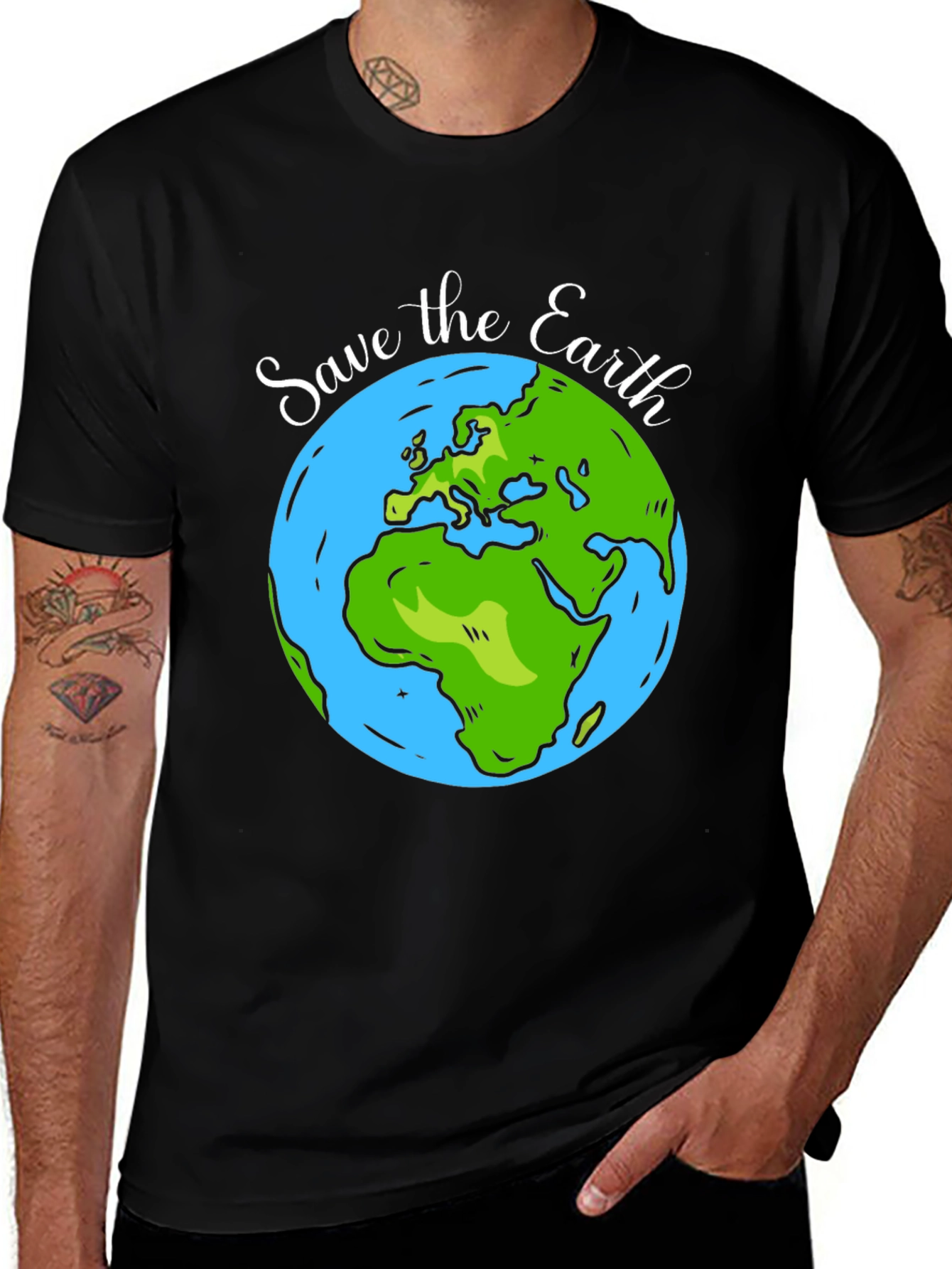 Save the Earth Graphic Print Black T-Shirt