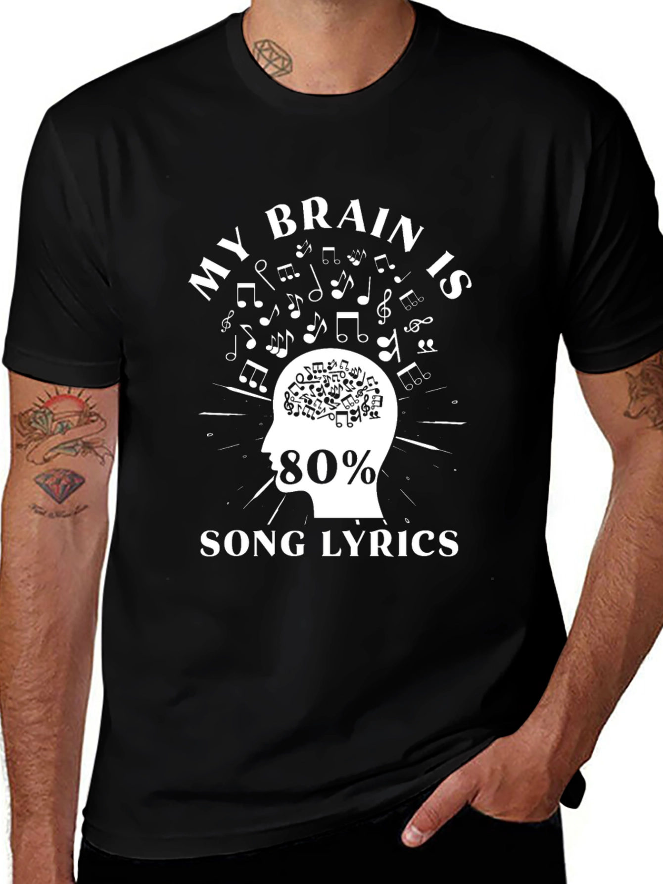 My Brain Is 80% Song Lyrics Black T-Shirt