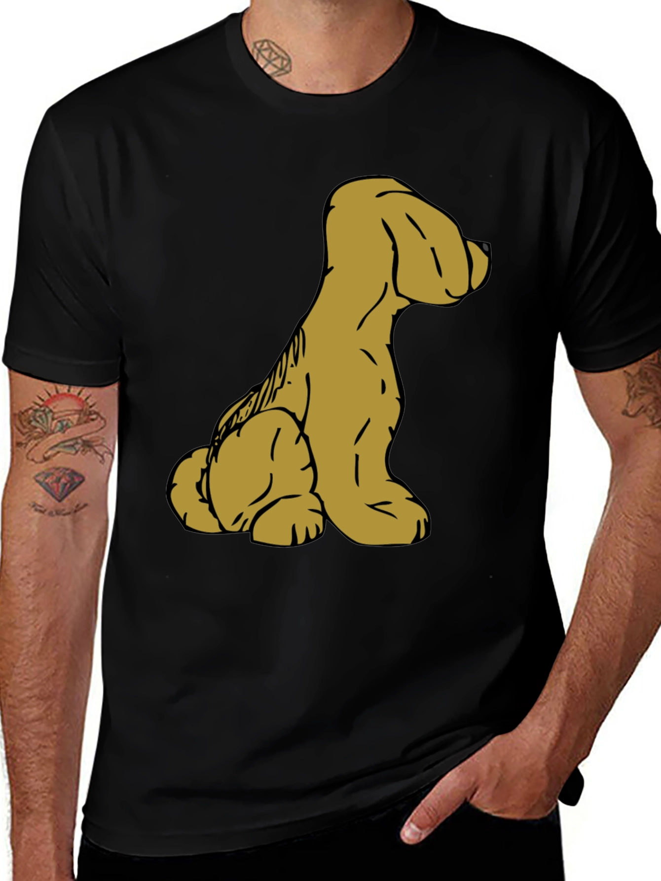 Cartoon Dog Graphic Tee - Soft Black Cotton Casual Wear
