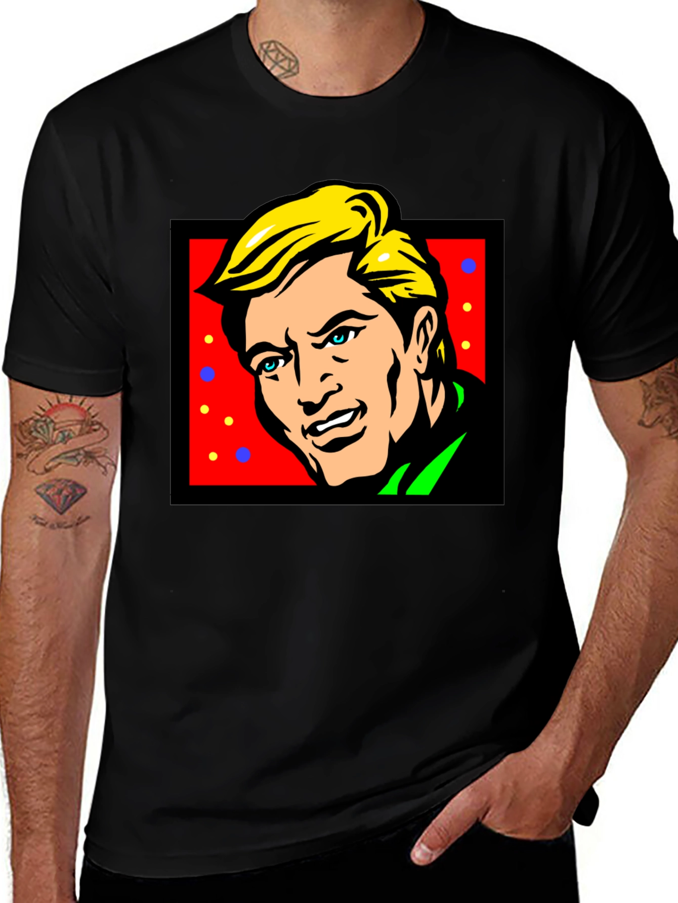 Variant 28 of Retro Pop Art Man T-Shirt - Black Tee