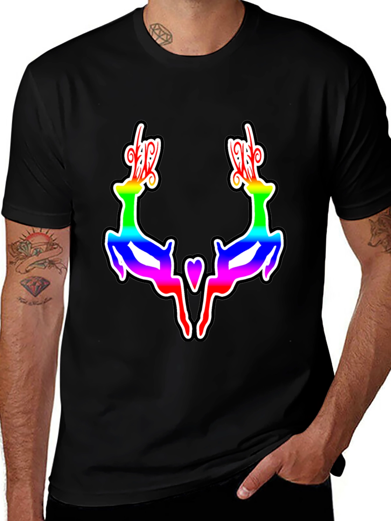 Variant 15 of Rainbow Reindeer Graphic Black T-Shirt