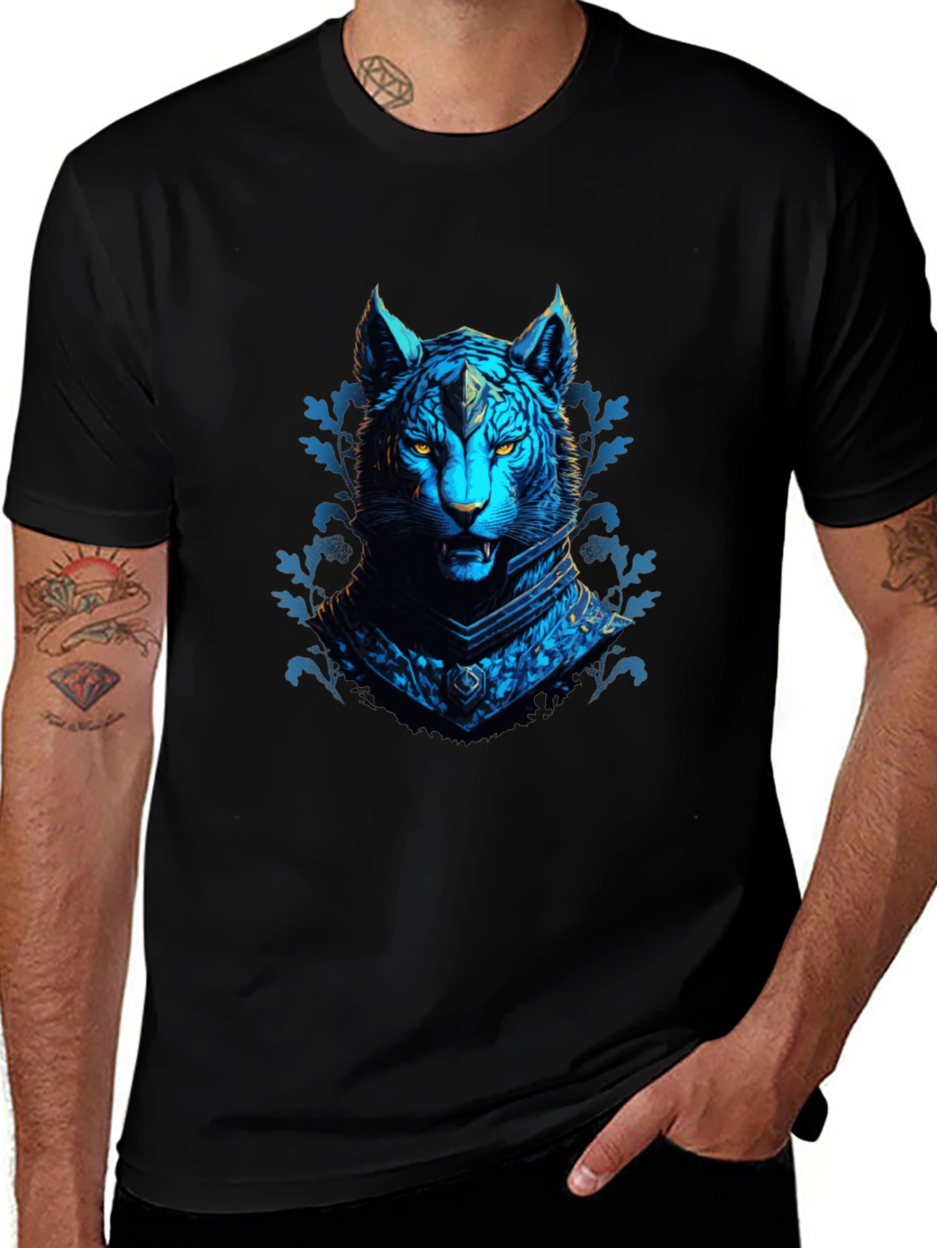 Variant 8 of Blue Tiger Graphic Tee - Men's Black T-Shirt