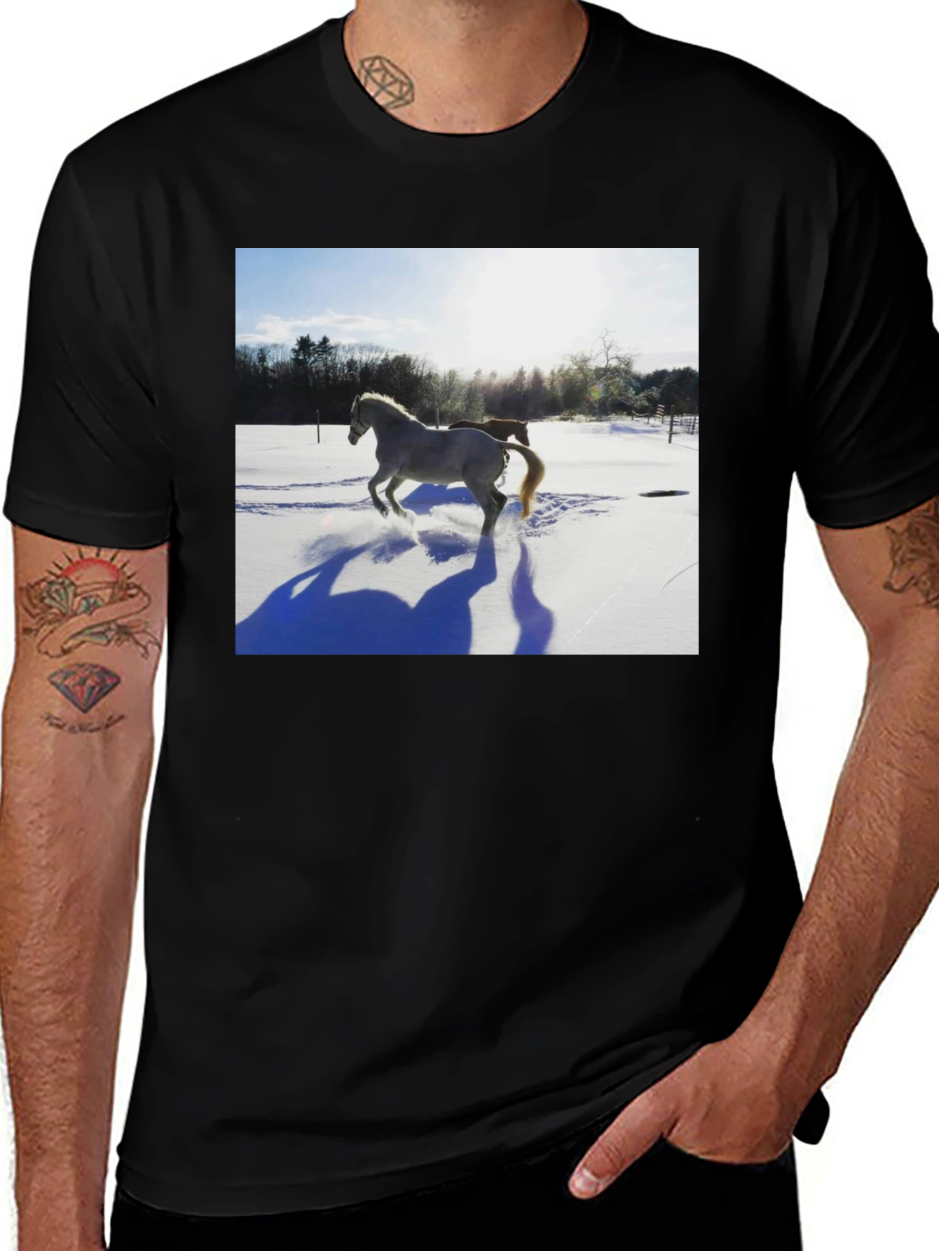 Variant 13 of Horse in Snow Black T-Shirt