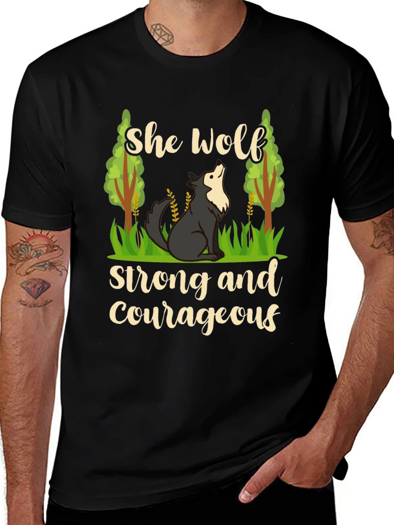 Variant 12 of She Wolf Strong and Courageous Black T-Shirt