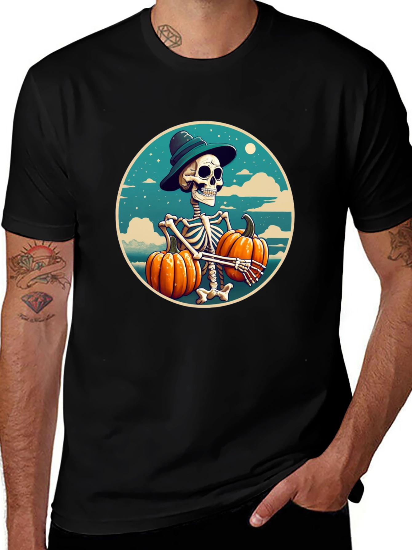 Variant 17 of Skeleton Pumpkin T-Shirt - Halloween Graphic Tee