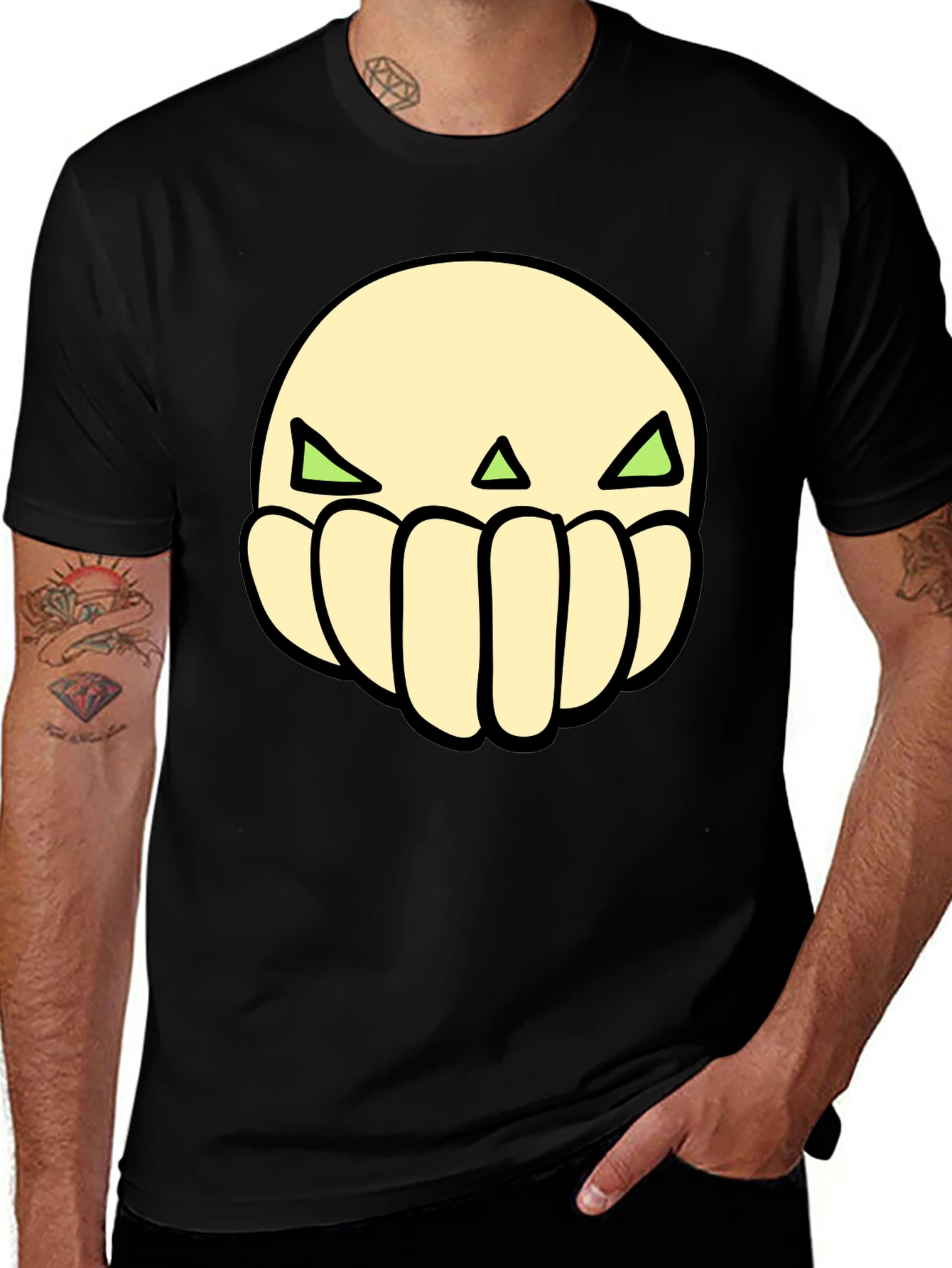Variant 5 of Cool Graphic Tee: Green Eyed Skull Design
