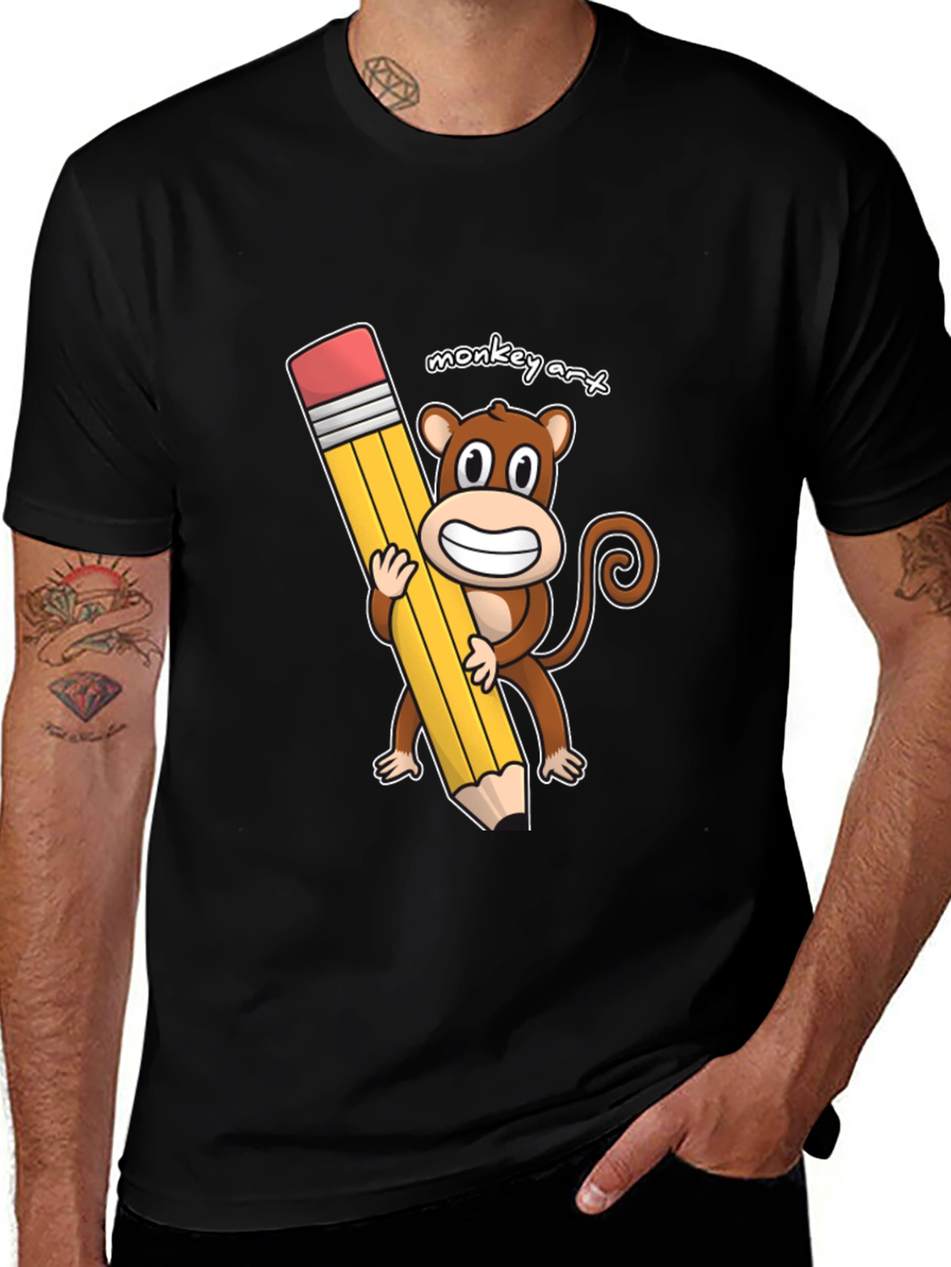 Variant 14 of Monkey Art T-Shirt - Cartoon Monkey Holding Pencil