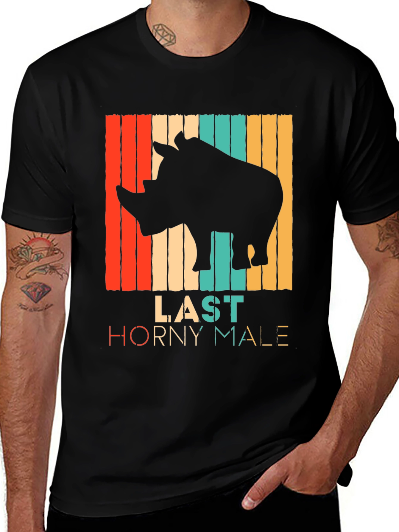 Variant 17 of Last Horny Male Rhino T-Shirt Funny Animal Graphic Tee