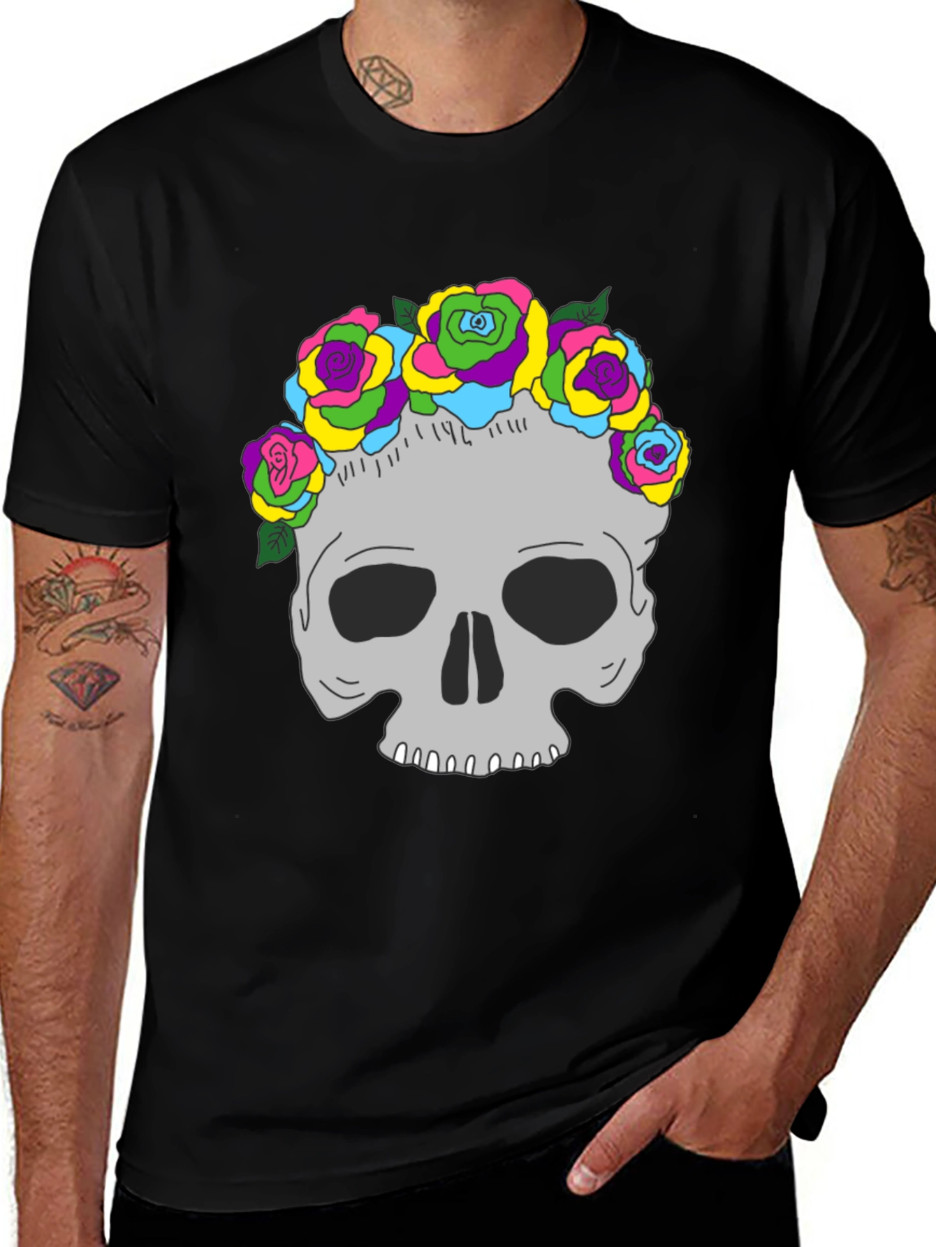 Variant 18 of Skull with Flower Crown Graphic Tee