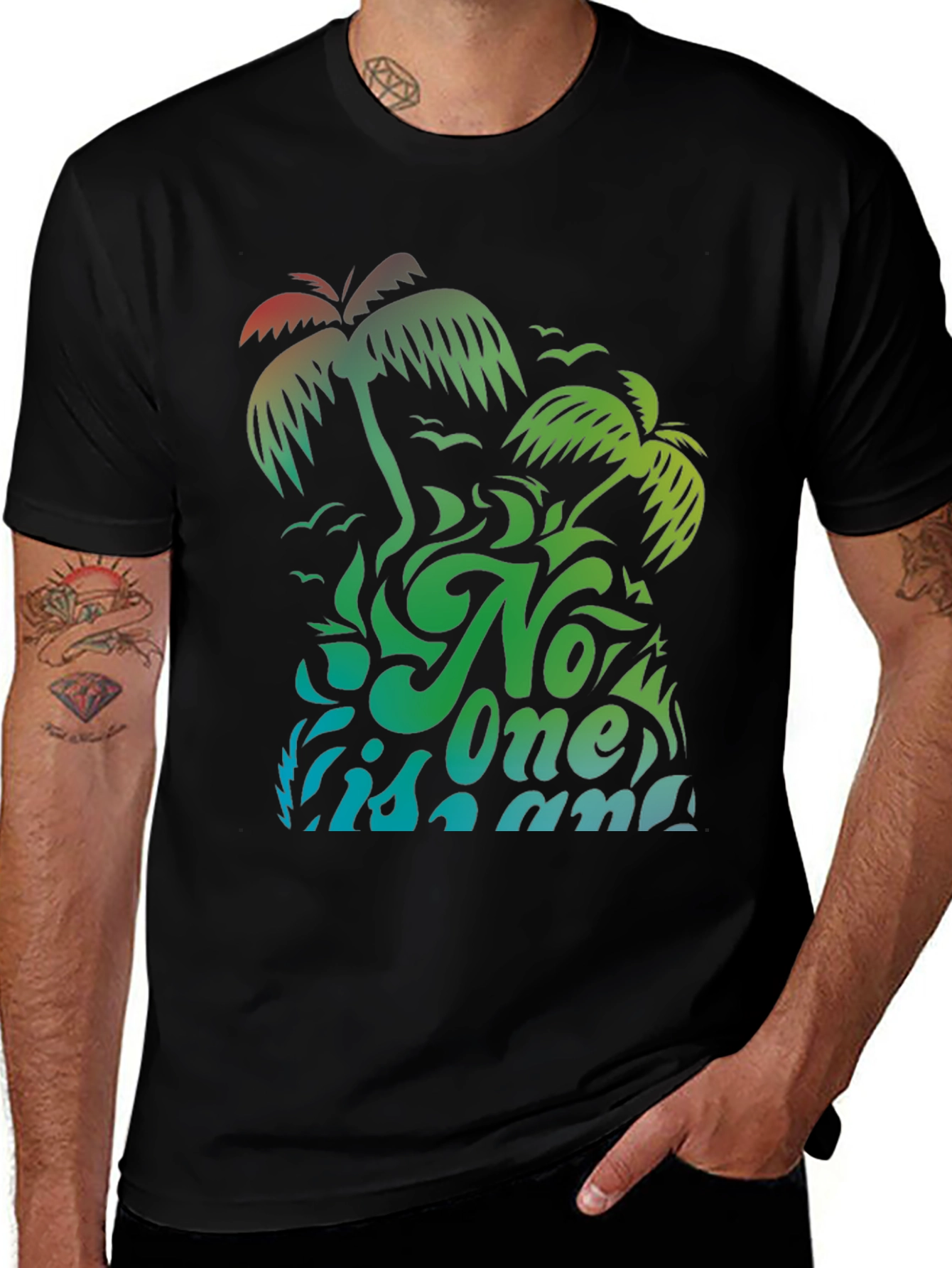 Variant 22 of No One Is An Island Palm Tree Graphic Tee