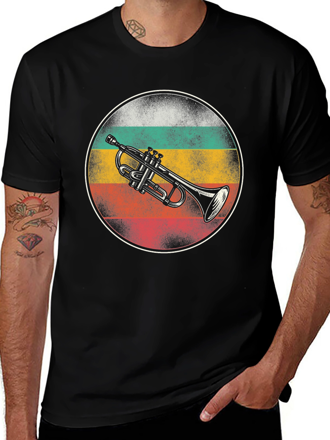 Variant 15 of Trumpet Graphic Tee - Vintage Style Black T-Shirt