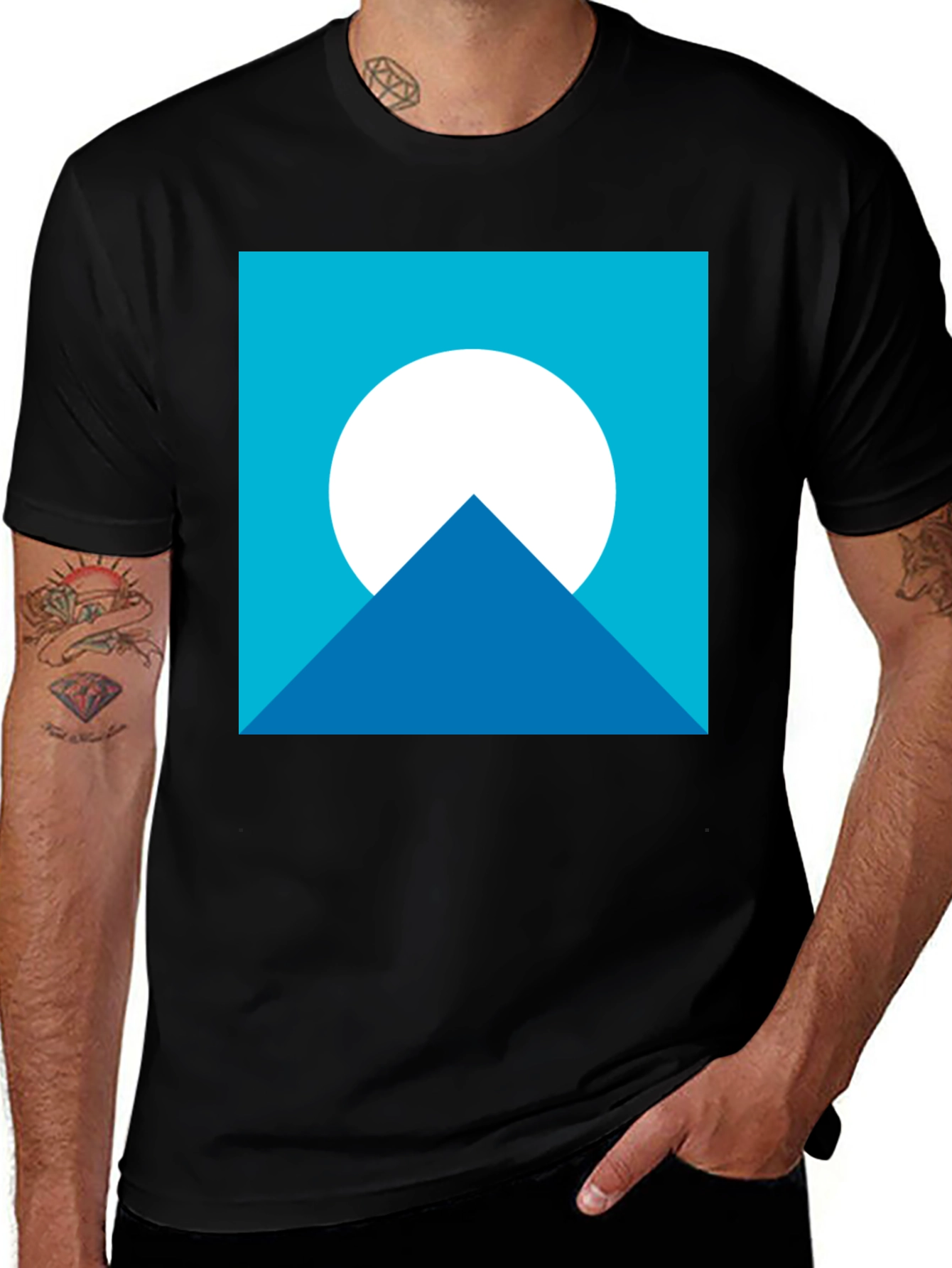 Variant 8 of Geometric Mountain Moon Graphic Tee - Black