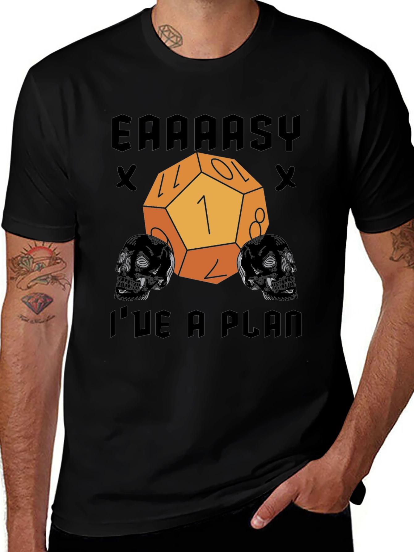 Eaaaasy I've a Plan T-Shirt Dungeons and Dragons Skull