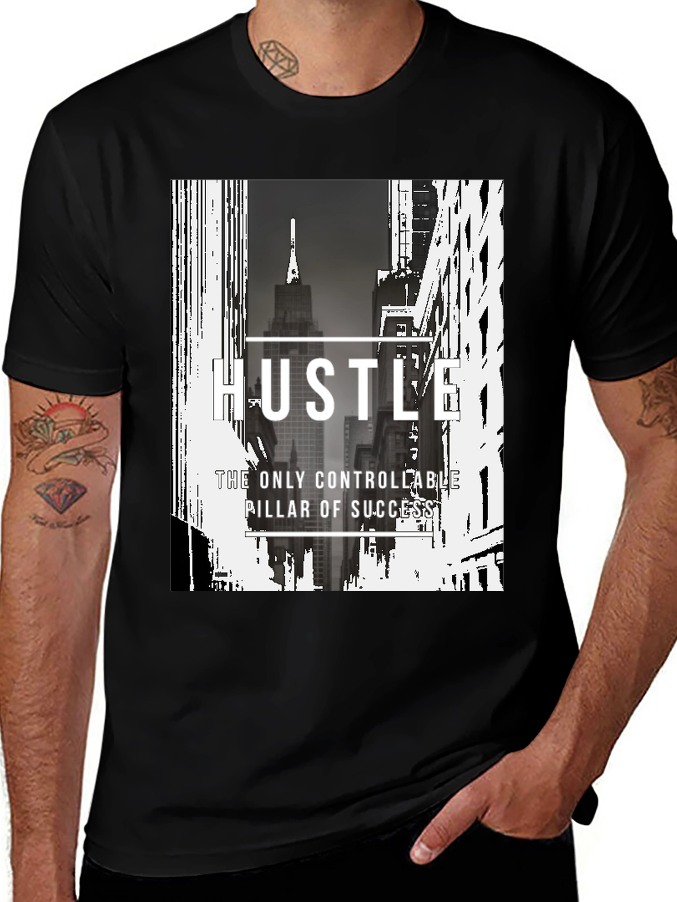 Variant 21 of Hustle Graphic Tee - Black Urban Style Shirt