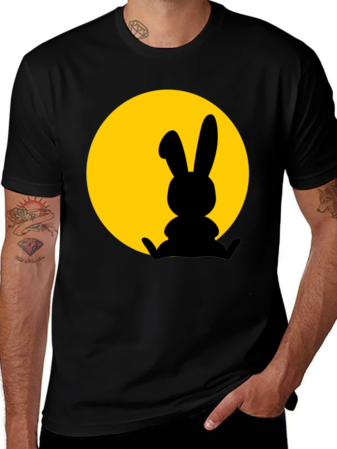 Variant 6 of Rabbit Silhouette T-Shirt - Black Cotton Blend