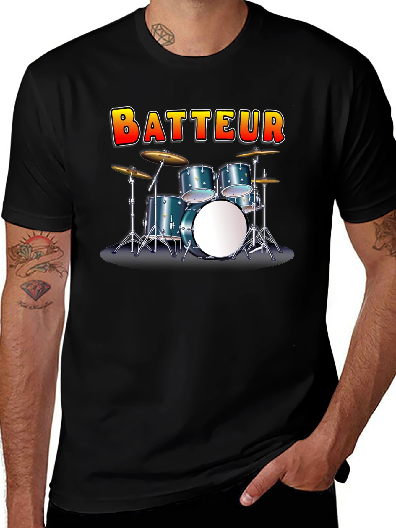 Variant 7 of Batteur Drummer Graphic Tee - Black Cotton T-Shirt
