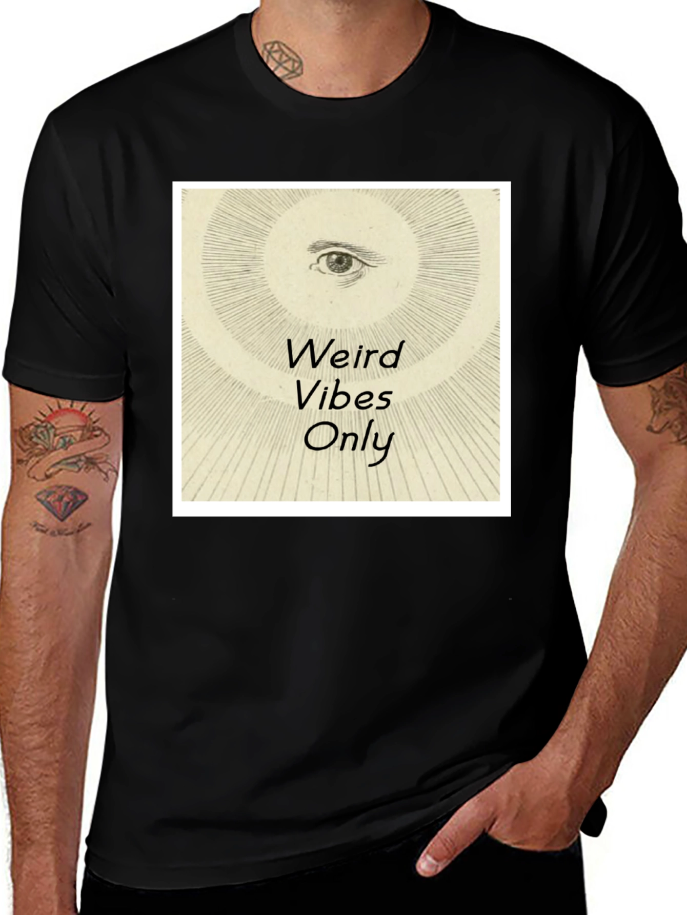 Variant 16 of Weird Vibes Only Graphic Tee - Black Cotton T-Shirt