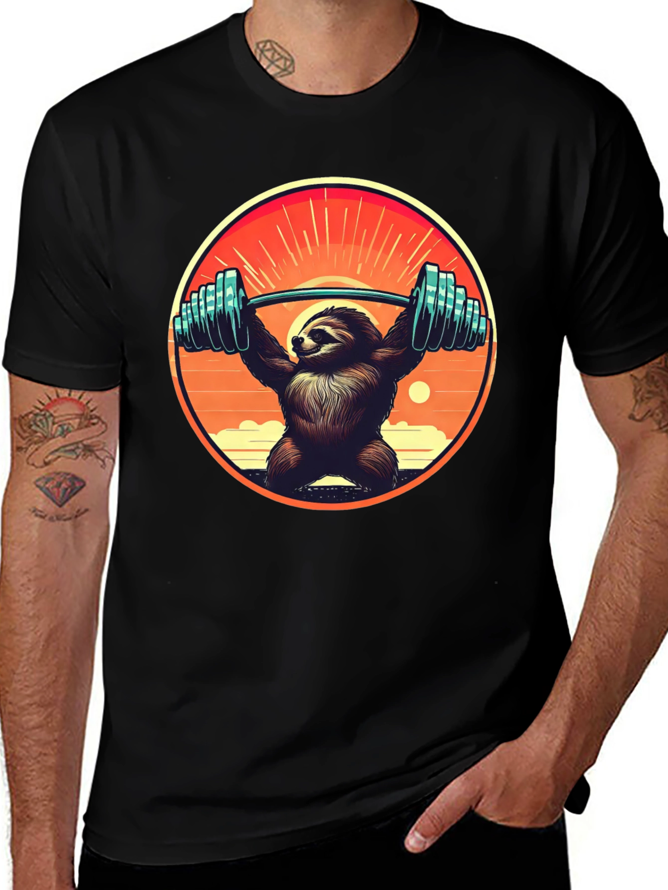 Variant 27 of Sloth Weightlifting Black T-Shirt - Gym Humor