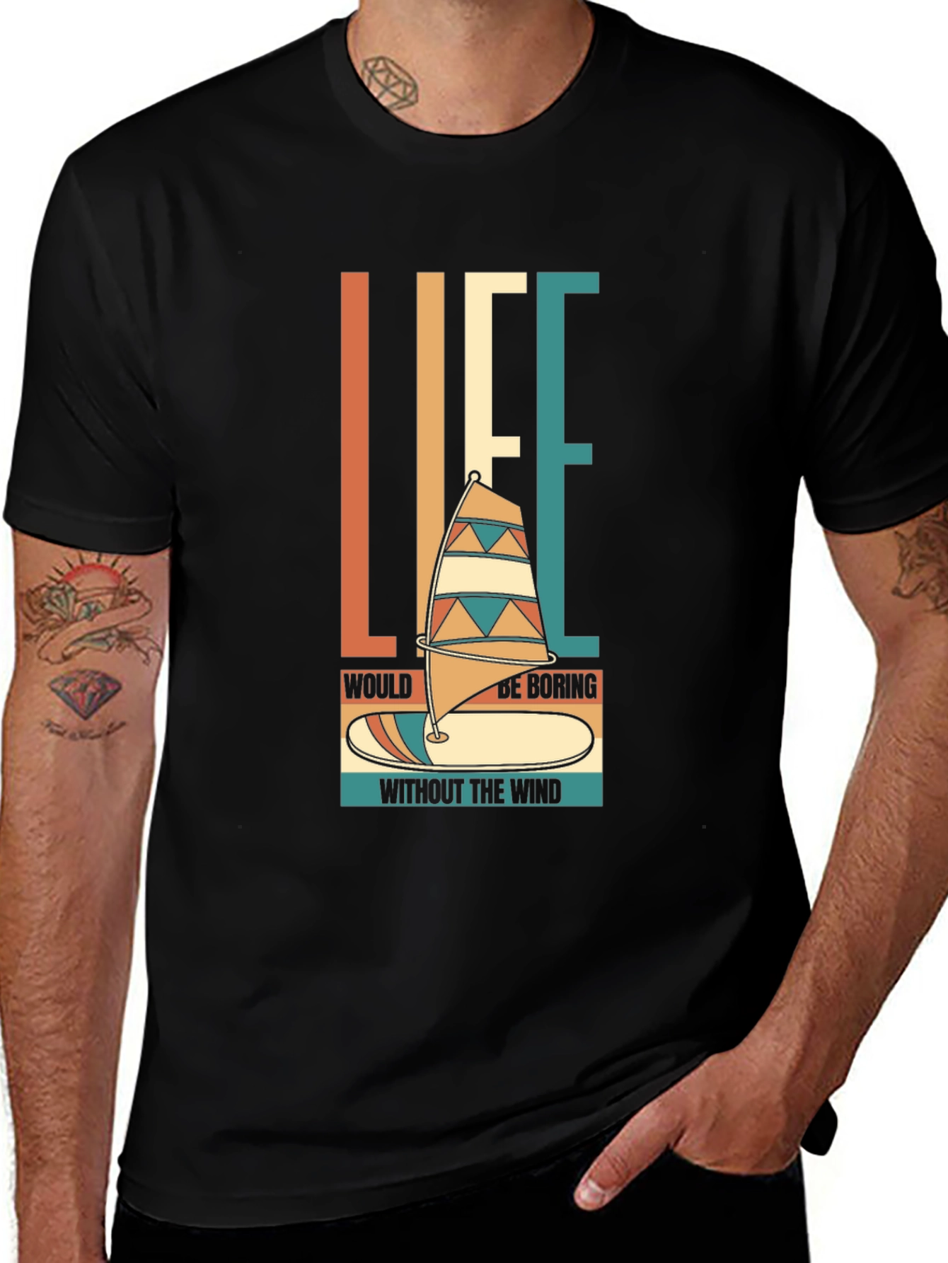 Variant 3 of Life Without the Wind T-Shirt - Retro Windsurfing Tee