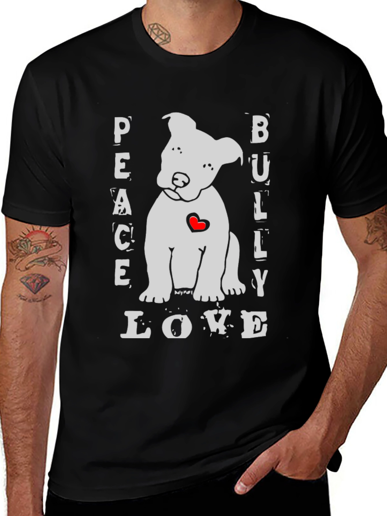 Variant 24 of Peace Bully Love T-Shirt - Cute Dog Design