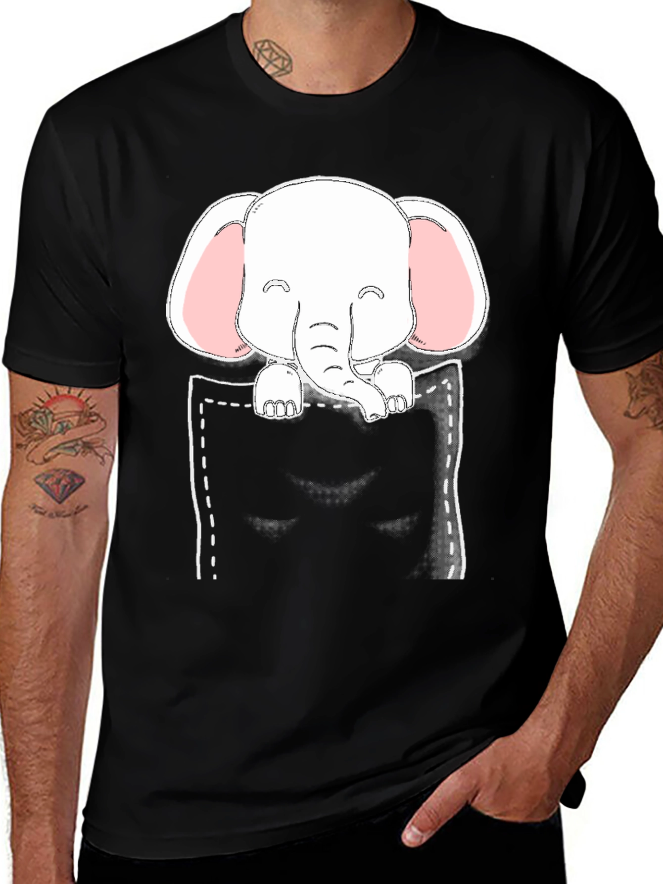 Cute Elephant in Pocket Graphic T-Shirt