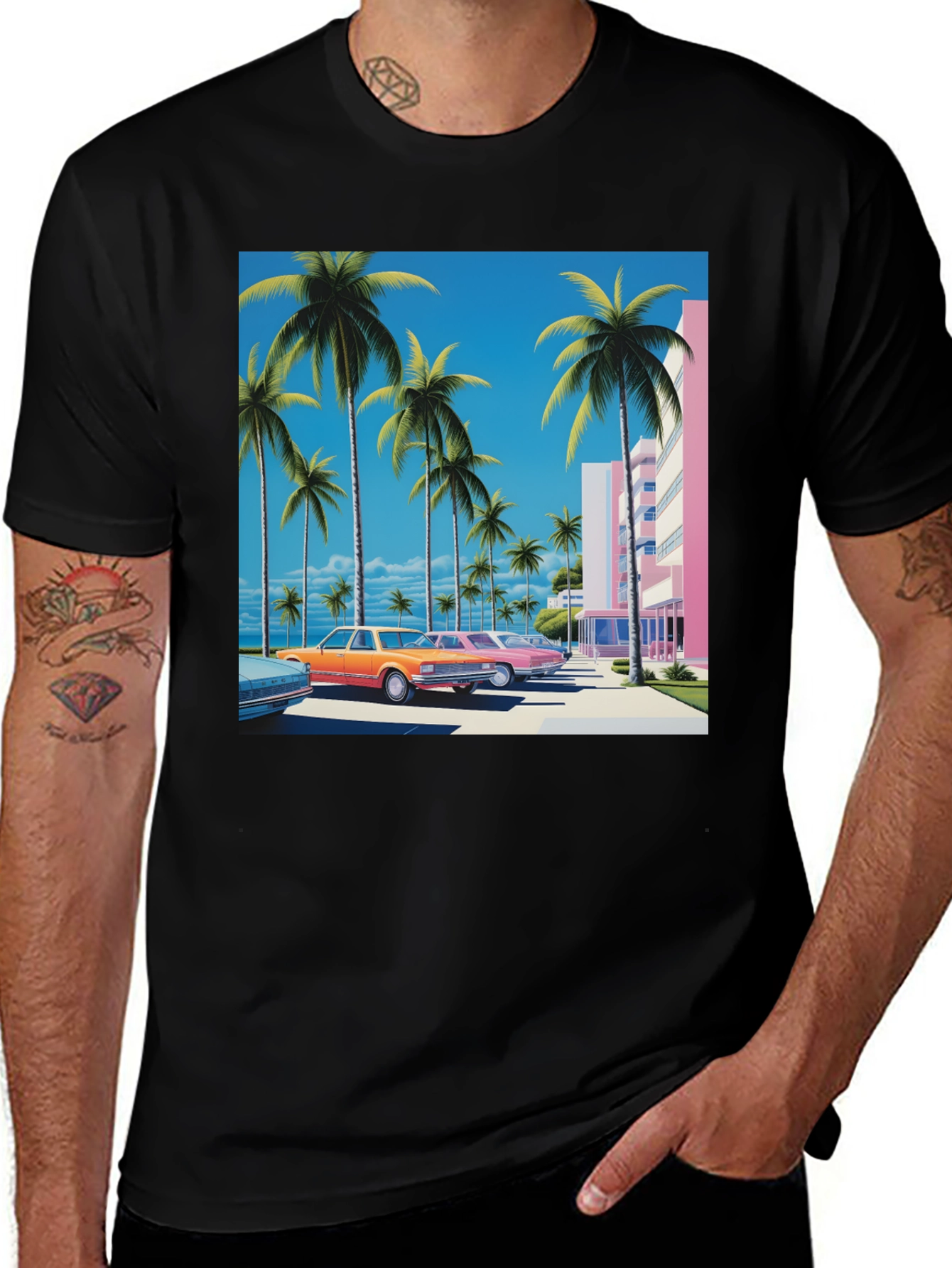 Miami Vice Style Retro Palm Tree T-Shirt