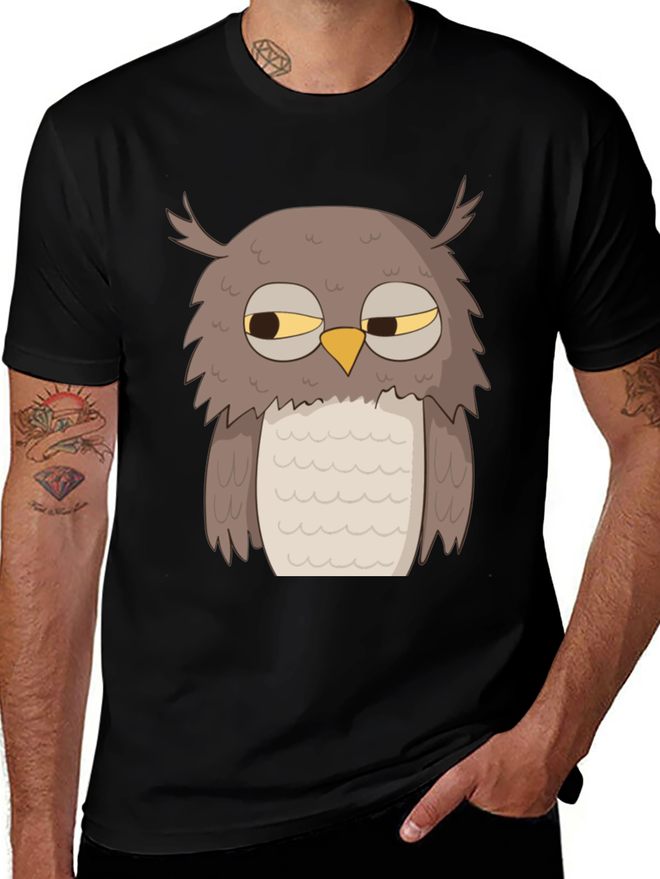 Variant 18 of Sleepy Owl Graphic Tee - Black