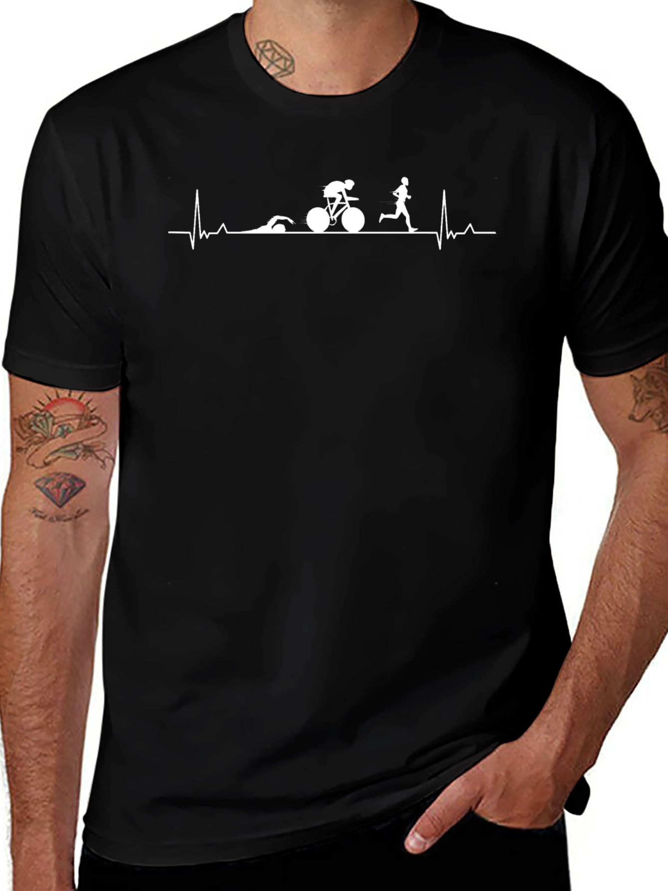Variant 20 of Triathlon Heartbeat T-Shirt - Swim, Bike, Run
