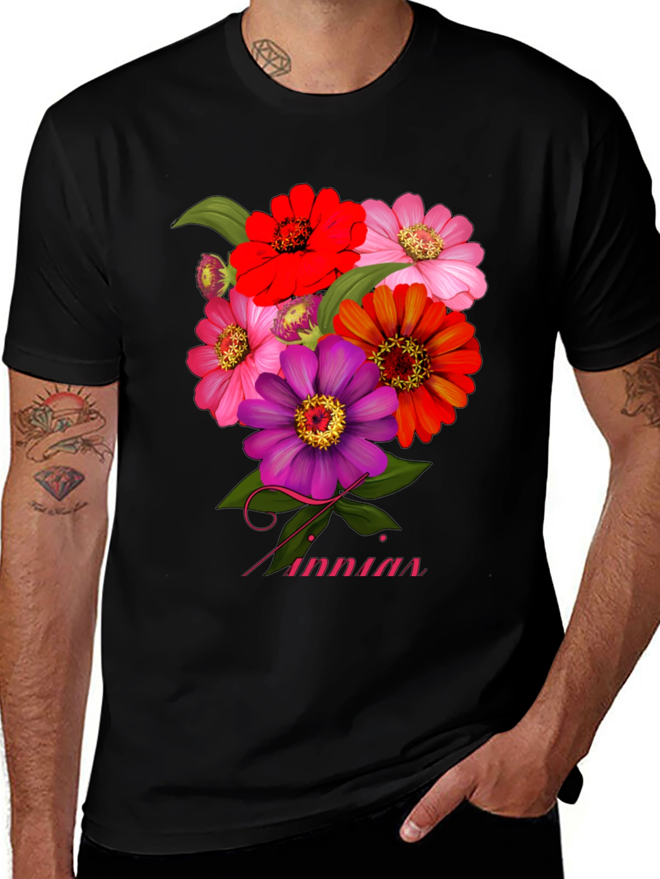 Floral Zinnia Graphic Tee - Vibrant Flower Power