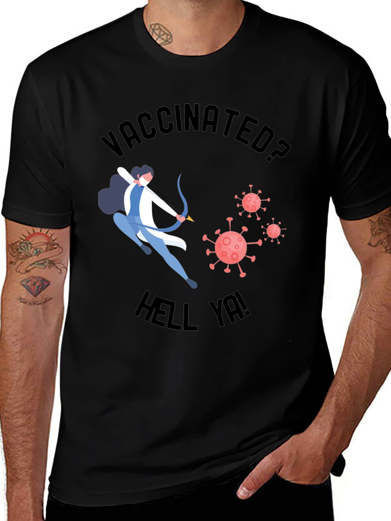 Variant 14 of Vaccinated Archer Graphic T-Shirt - Black Crew Neck Tee