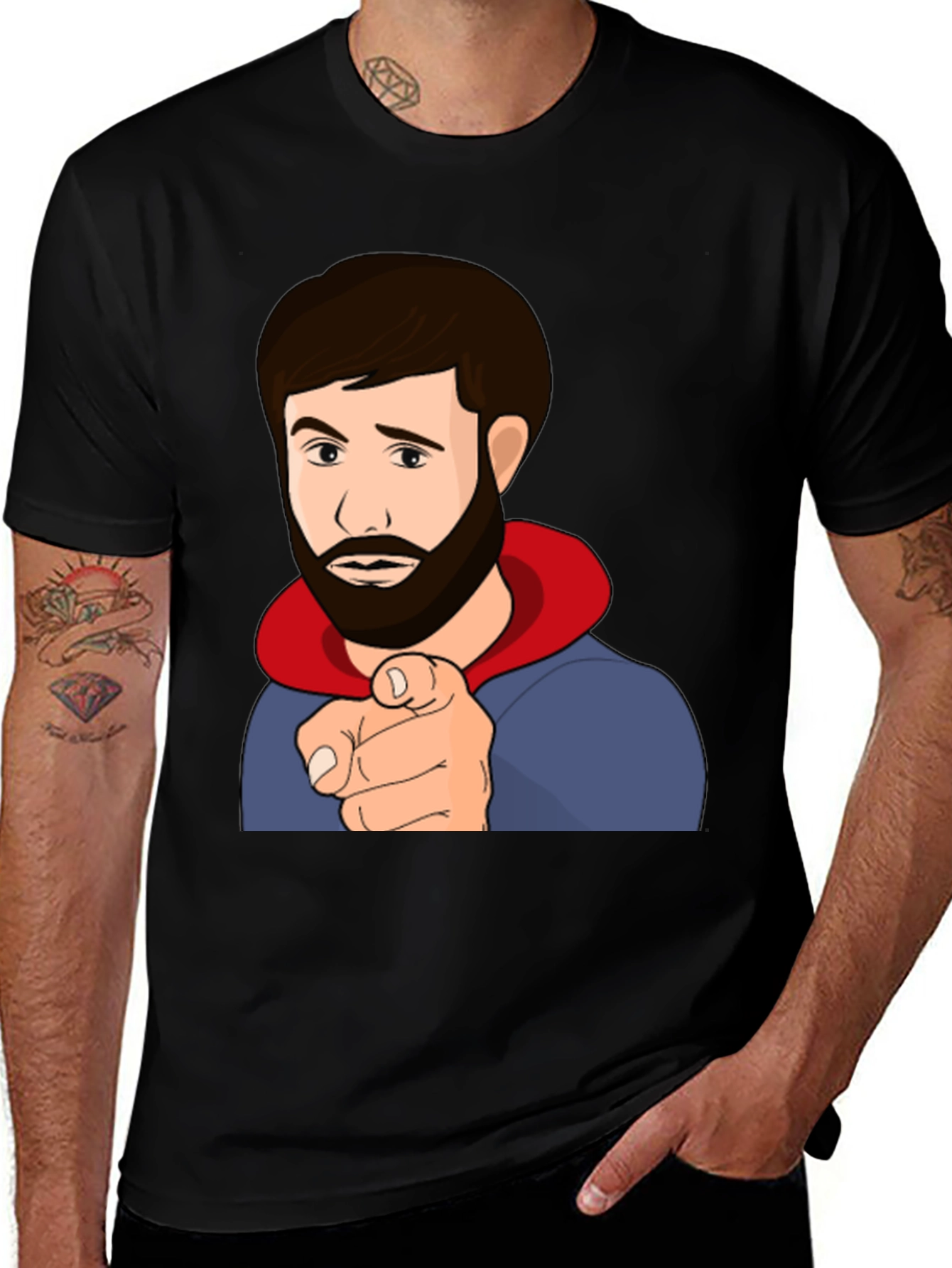 Variant 21 of Cartoon Pointing Man Black T-Shirt