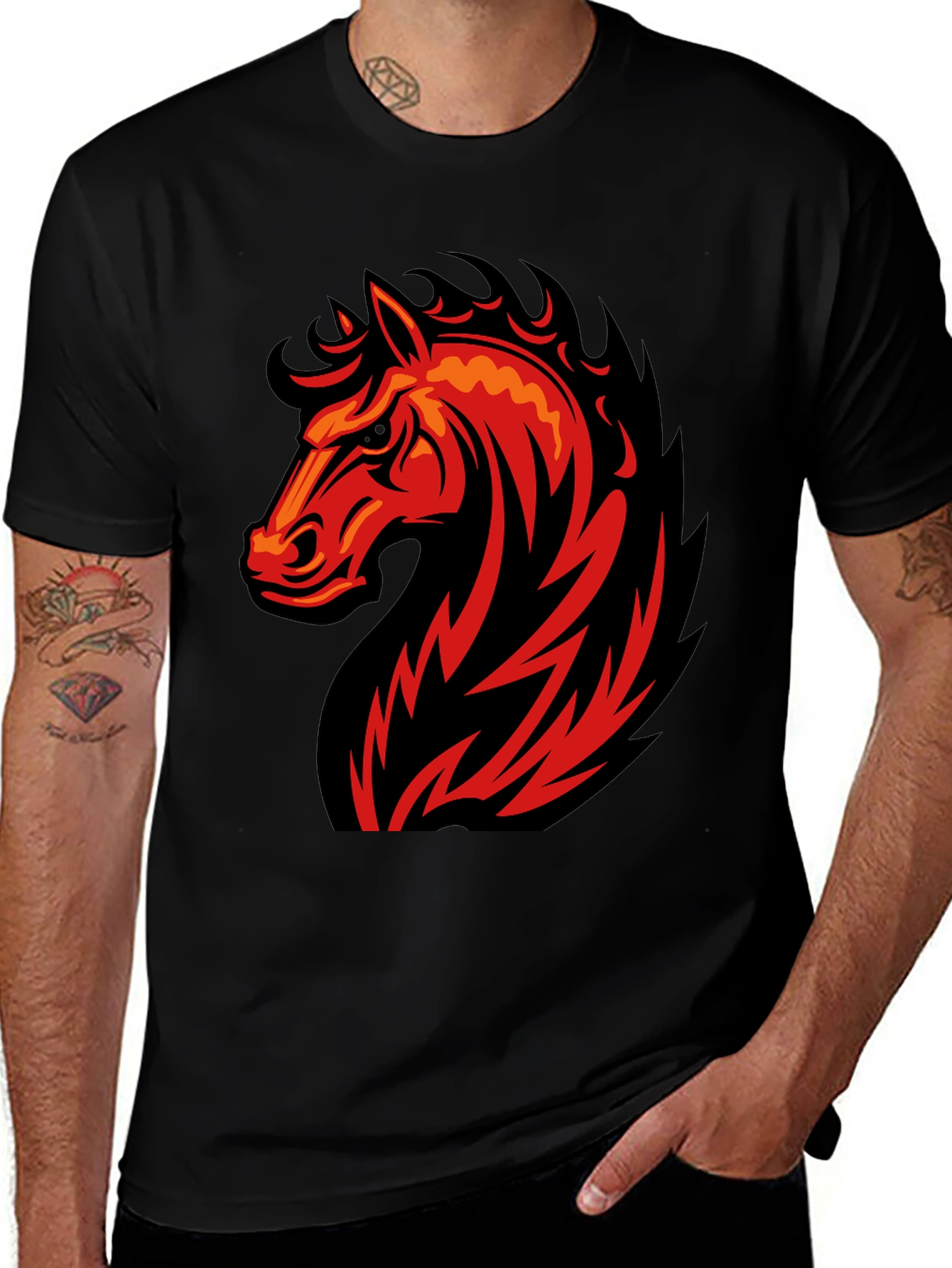 Variant 19 of Black T-Shirt with Fiery Horse Graphic