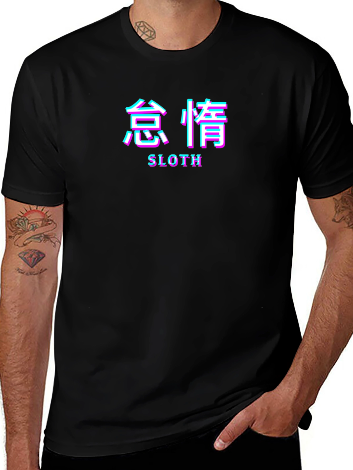 Black Sloth Aesthetic T-Shirt - Japanese Text Style Tee main image