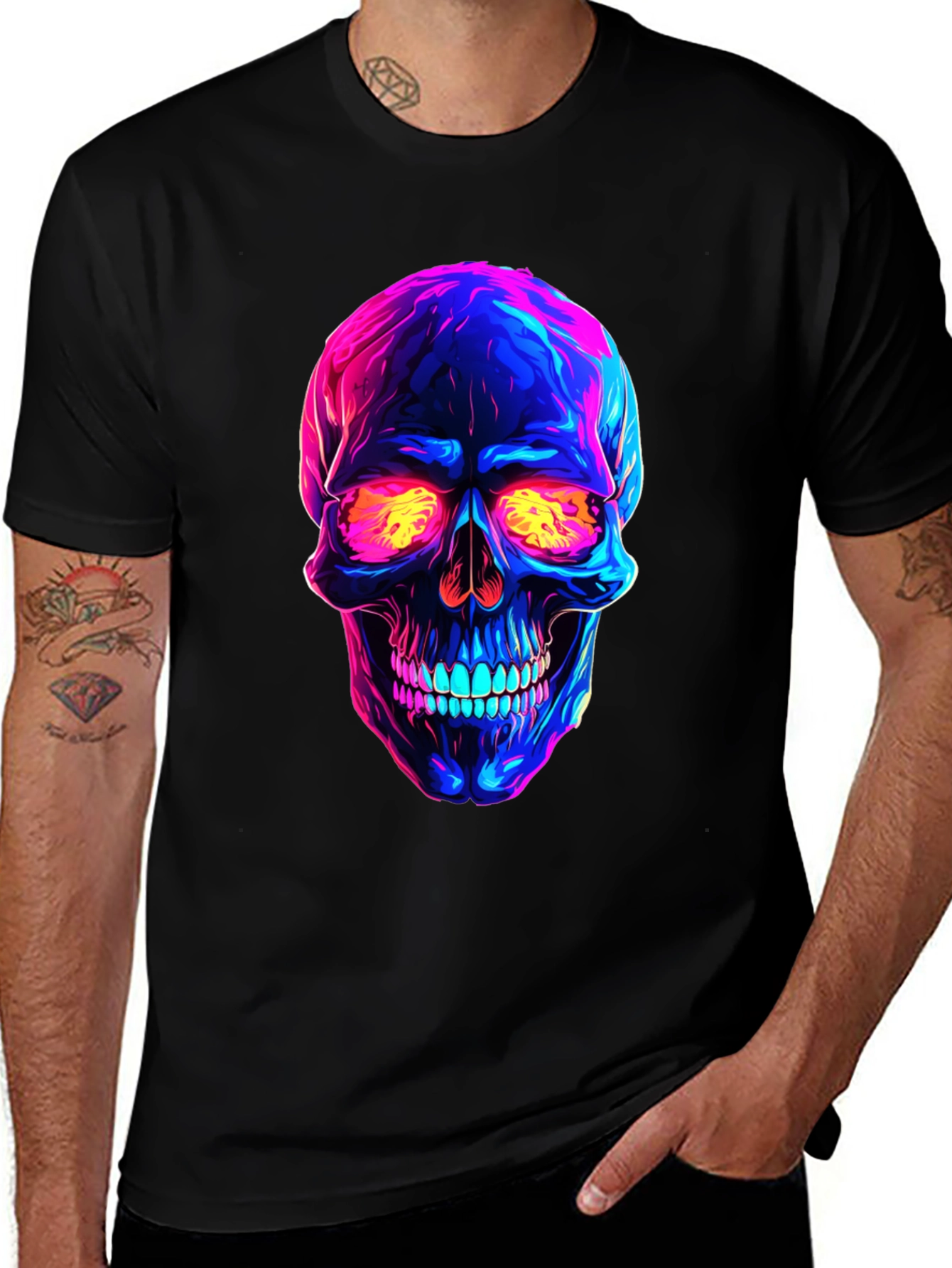 Neon Skull Graphic Tee - Black