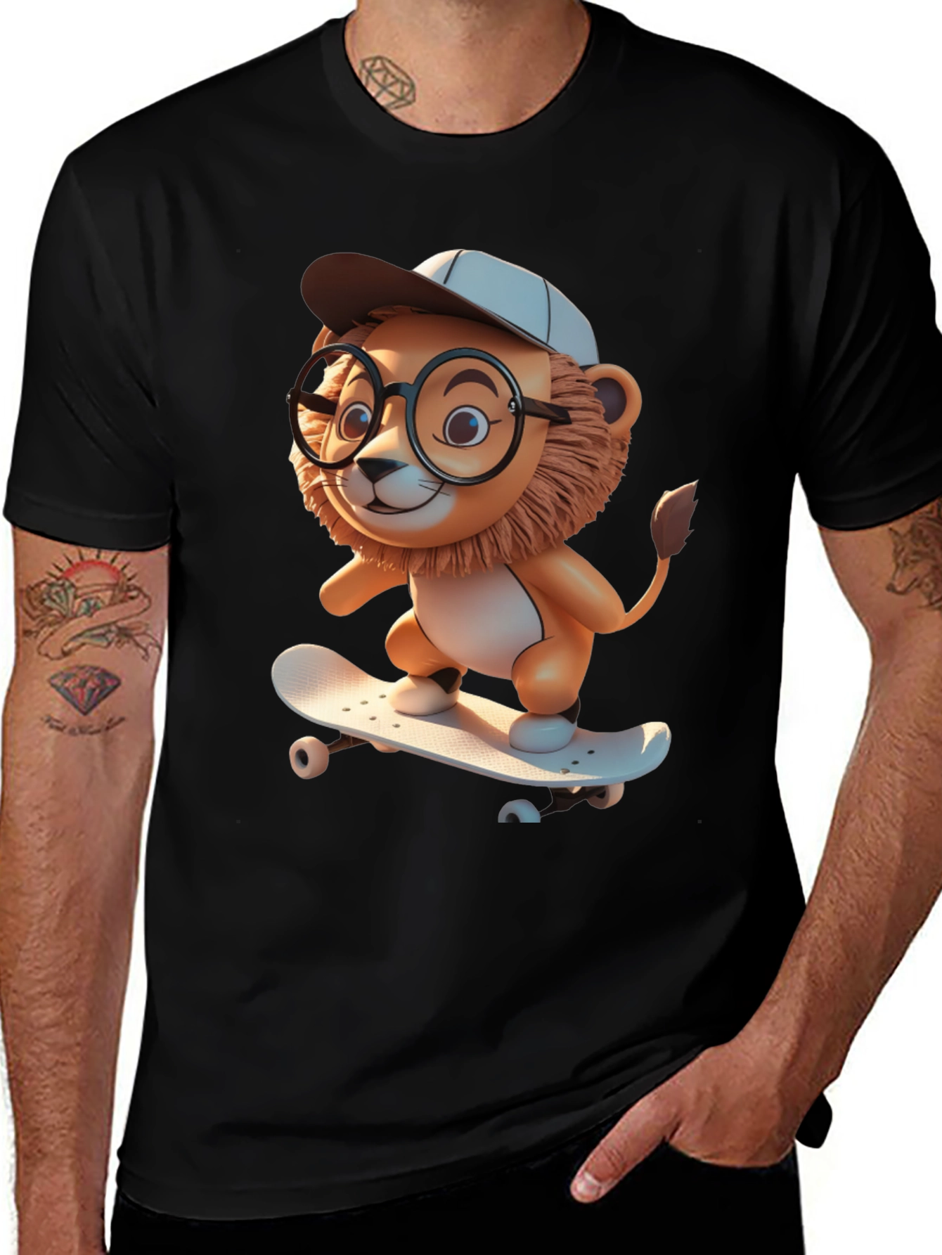 Variant 13 of Lion Skateboard Graphic Tee - Cool Cartoon Style