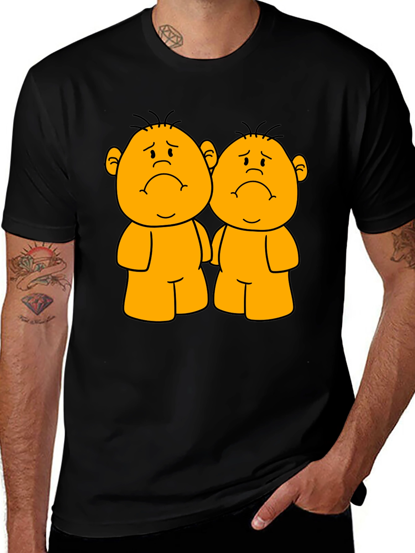 Variant 18 of Sad Twin Cartoon Black T-Shirt