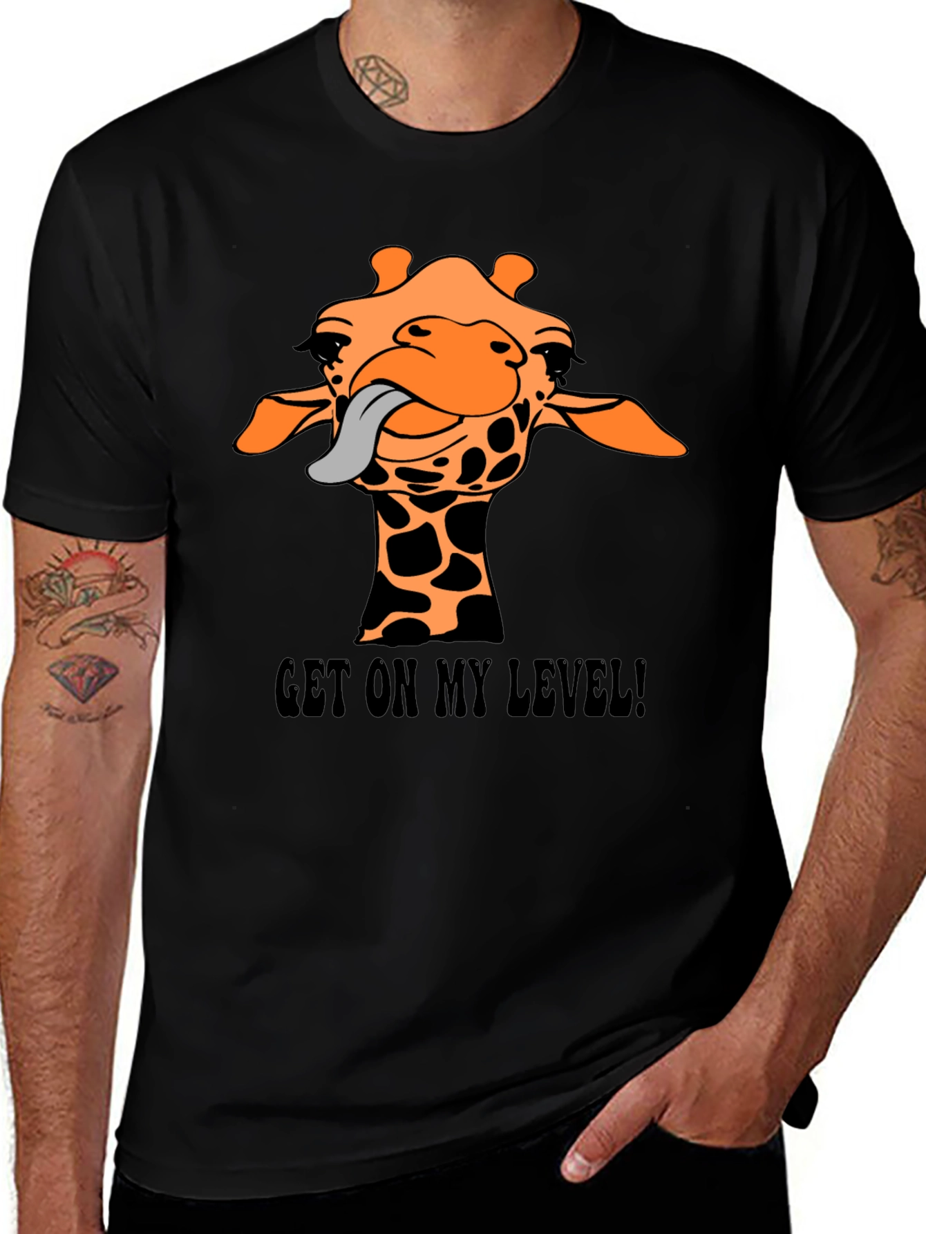 Variant 29 of Funny Giraffe Tongue T-Shirt - Get On My Level!