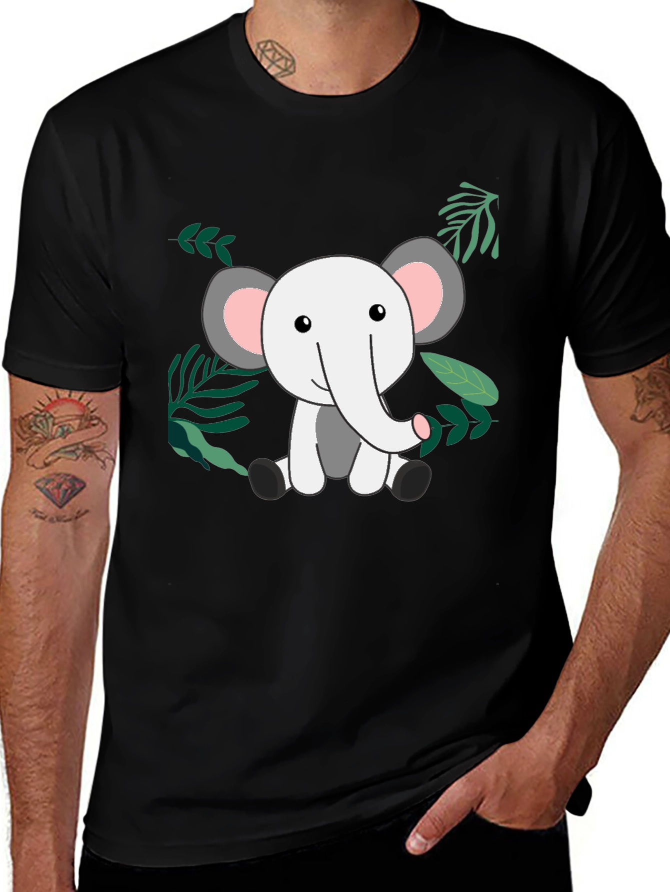 Variant 2 of Cute Elephant Jungle Tee - Black