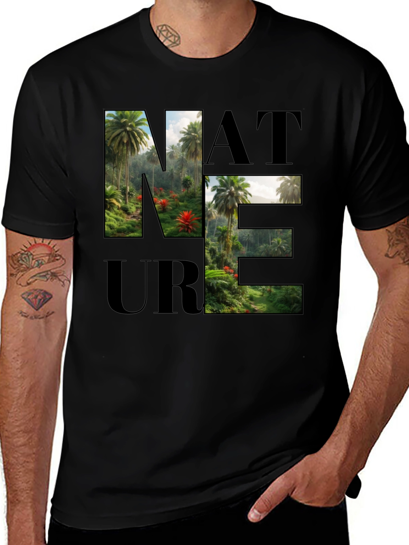 Variant 4 of Nature Graphic Print Black T-Shirt