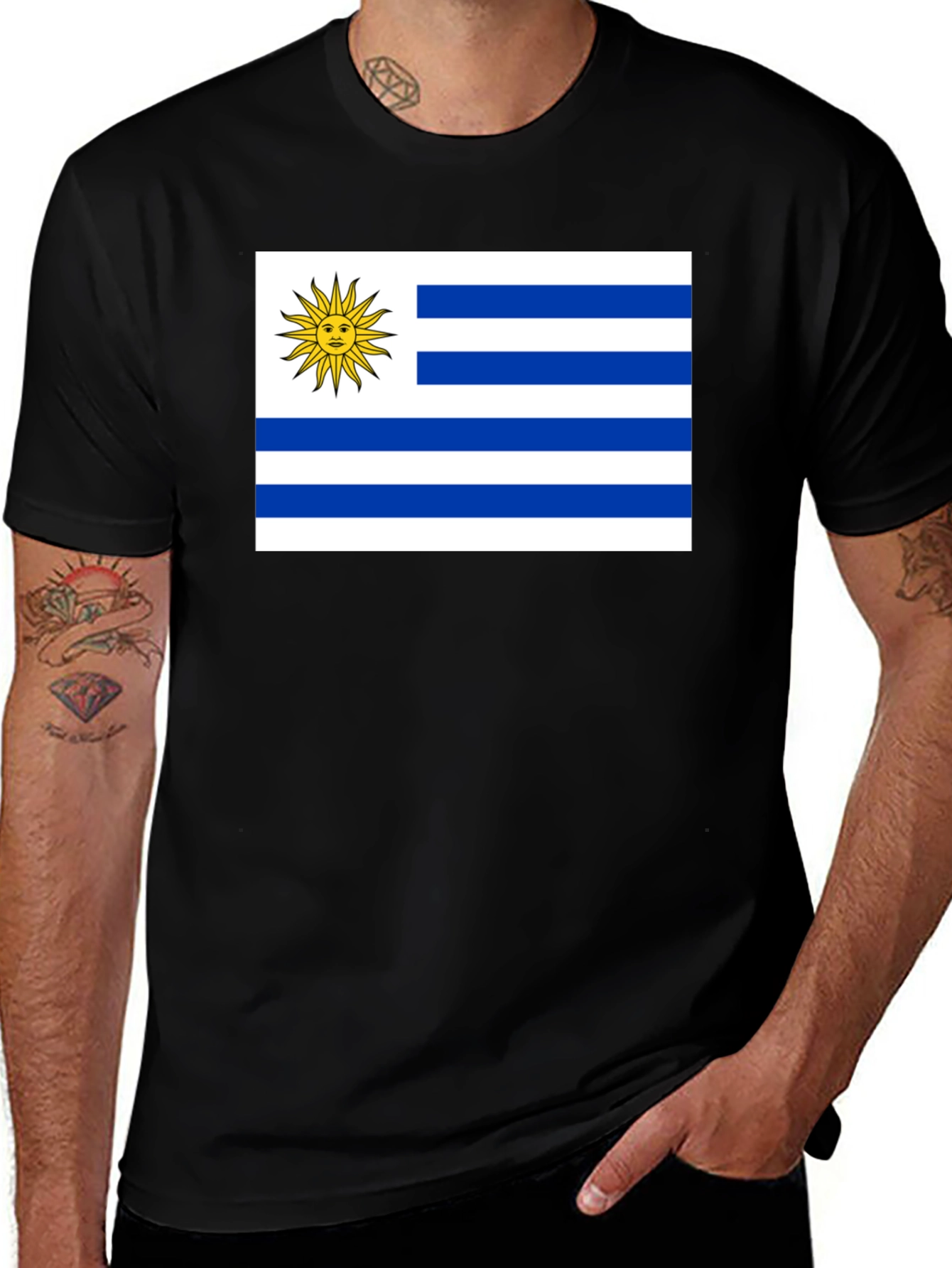 Uruguay Flag T-Shirt - Black Cotton Tee