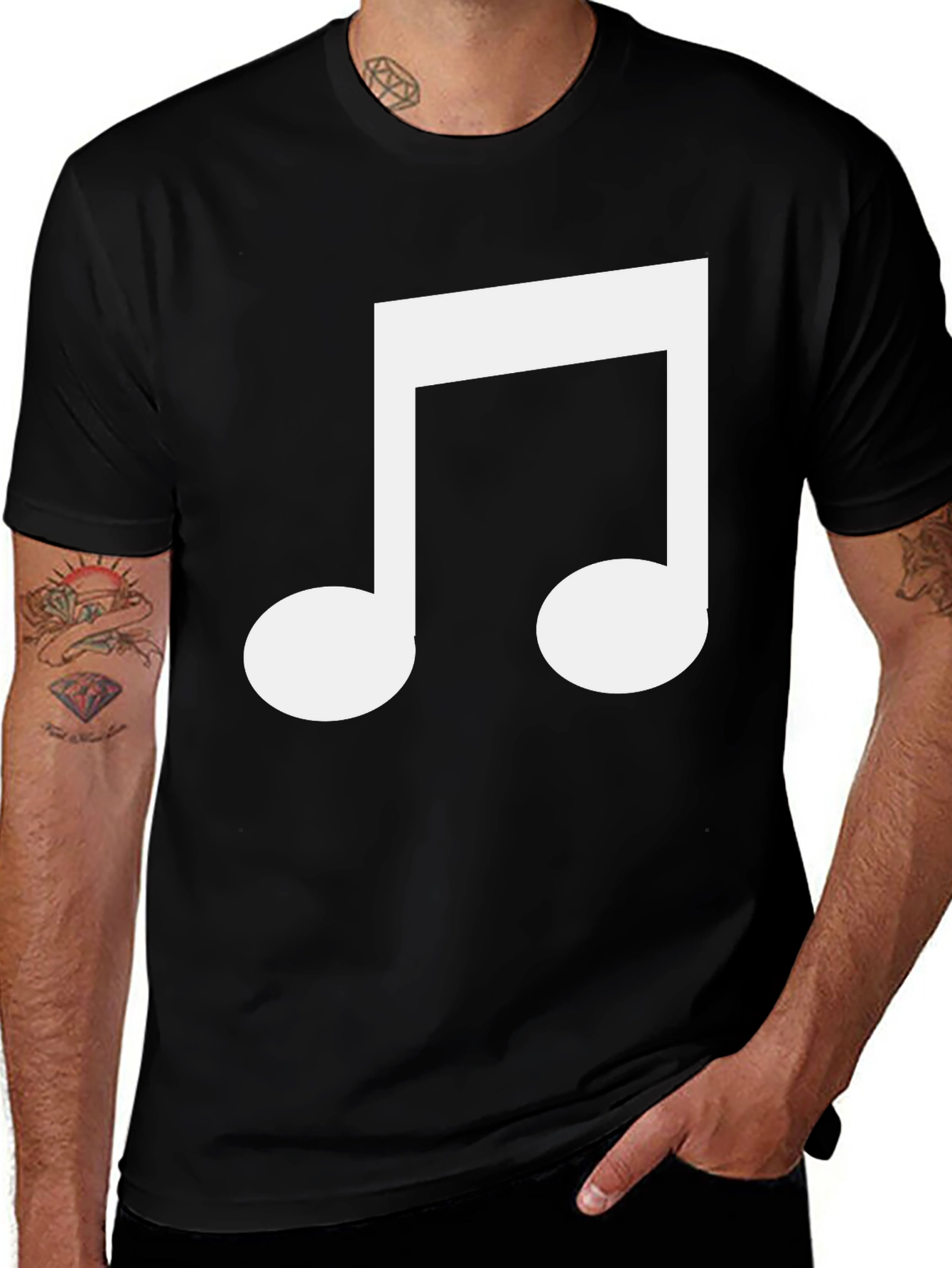 Variant 25 of Black T-Shirt with White Music Note Graphic