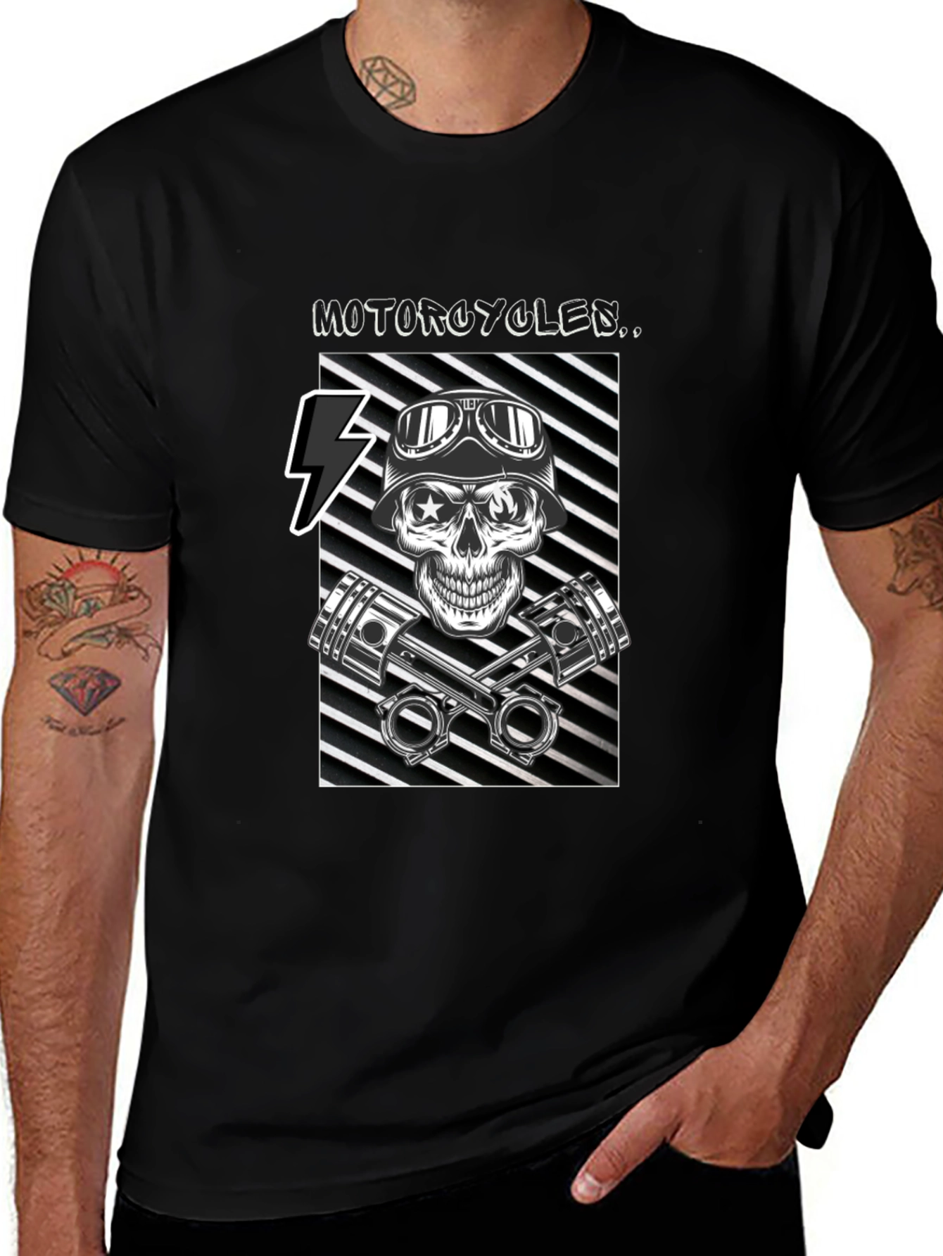 Variant 7 of Motorcycle Skull Graphic Tee - Black Cotton
