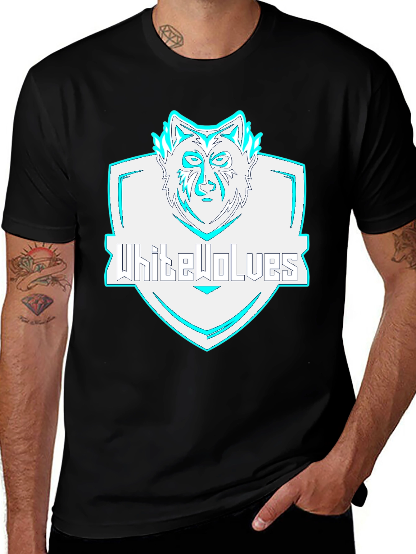 Variant 15 of White Wolves Graphic Tee - Cool Neon Design