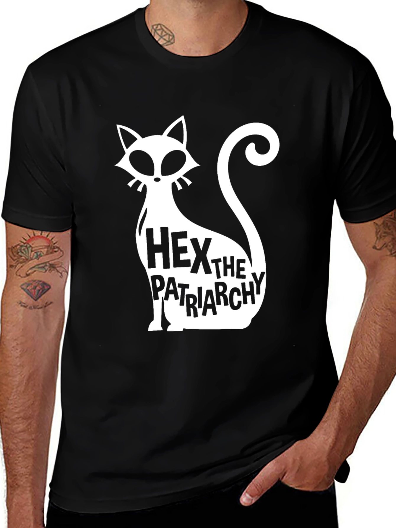 Variant 21 of Hex The Patriarchy T-Shirt - Black Cat Feminist Tee
